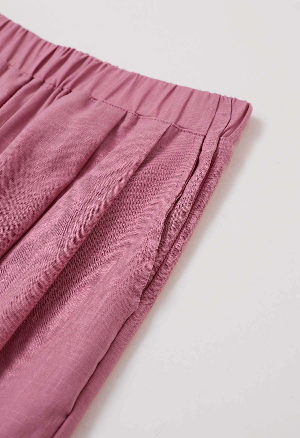 Pantalon large en lin mélangé avec poches latérales, rose