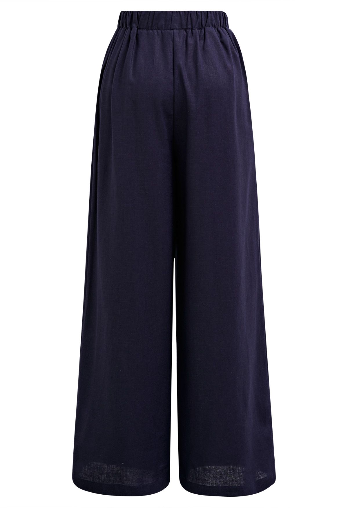 Pantalon large en lin mélangé avec poches latérales, bleu marine