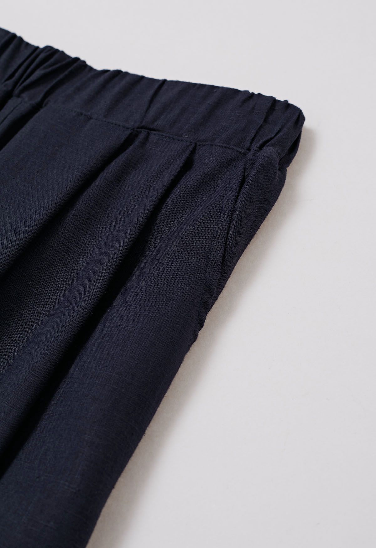 Pantalon large en lin mélangé avec poches latérales, bleu marine