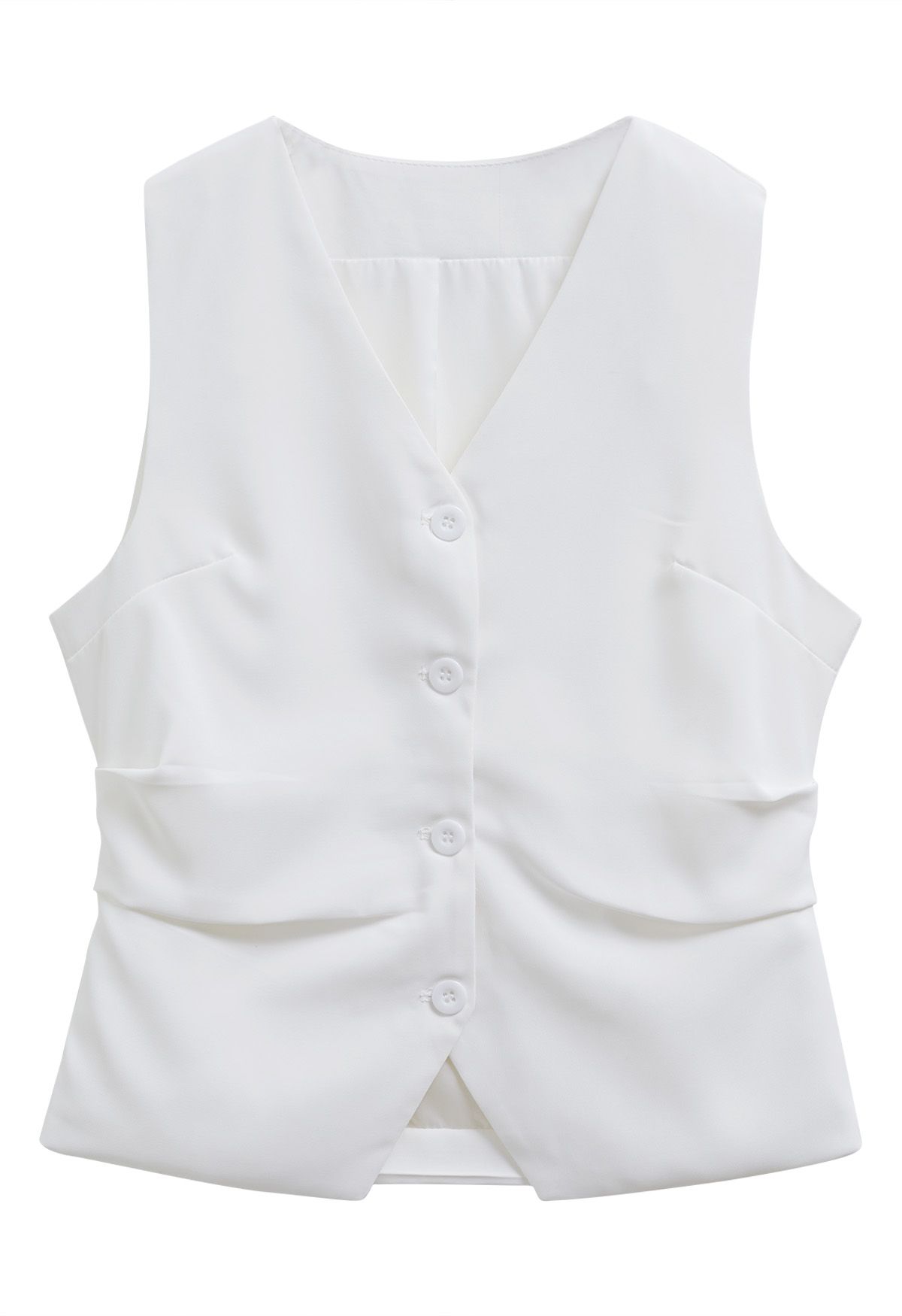 Gilet froncé boutonné à col en V en blanc