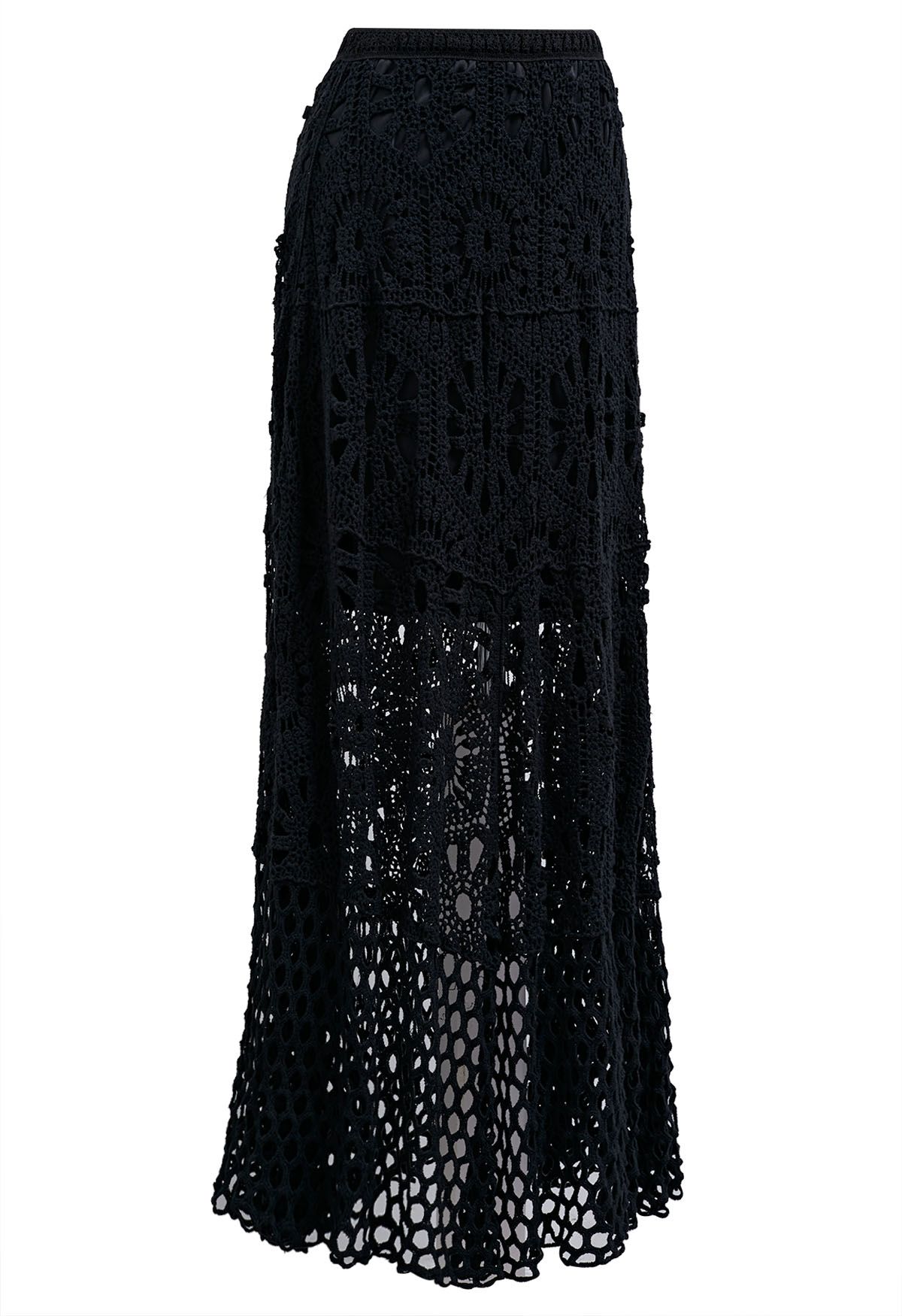 Jupe longue bohème au crochet découpée en noir