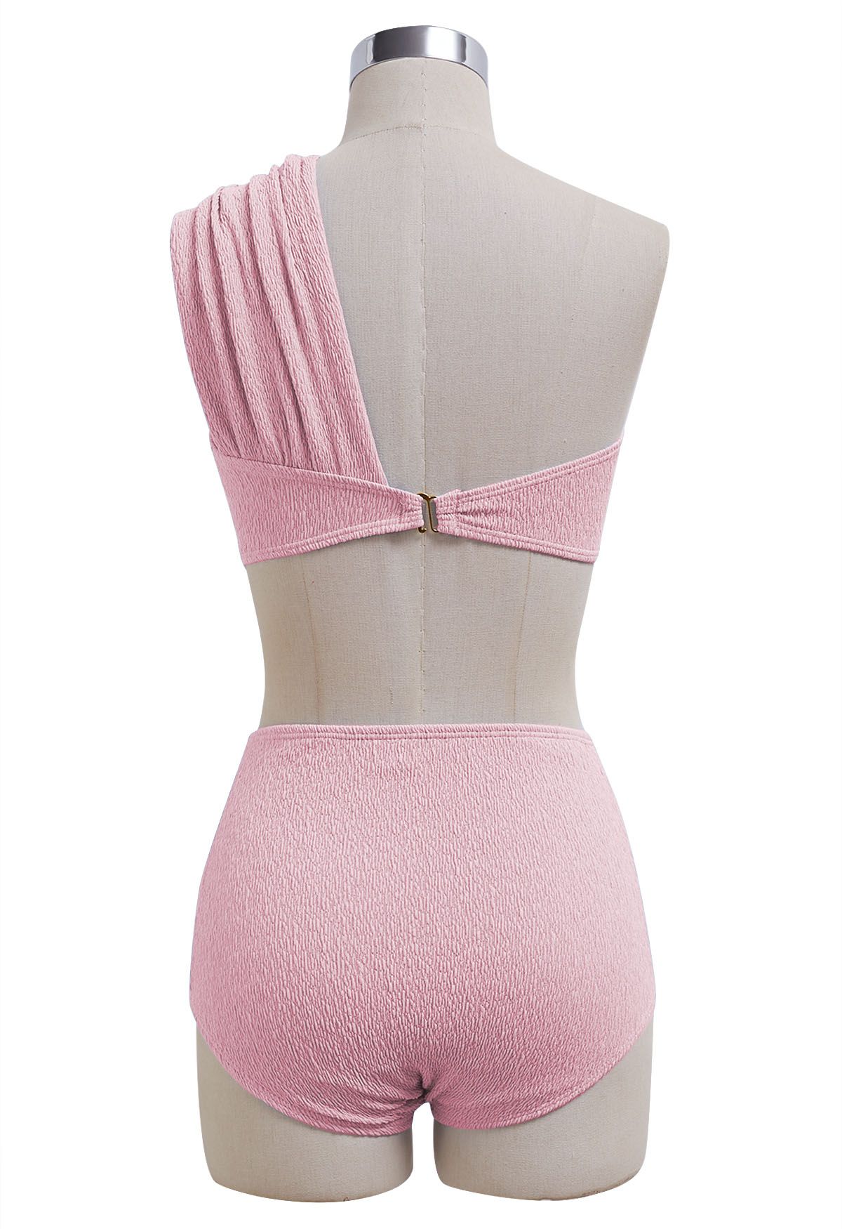 Ensemble de bikini texturé noué à une épaule en rose