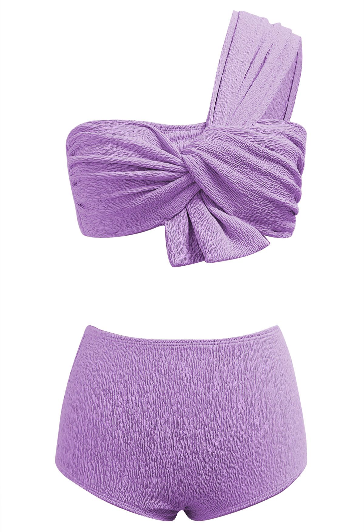 Ensemble de bikini texturé noué à une épaule en lilas