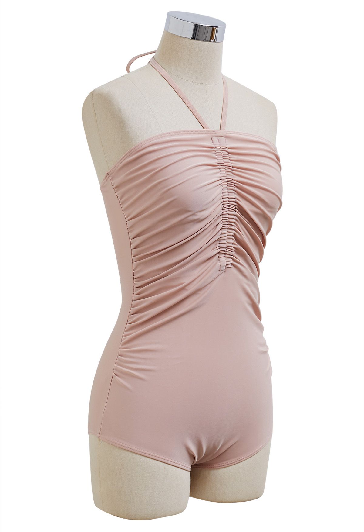 Maillot de bain dos nu avec cordon de serrage de couleur unie en rose poudré