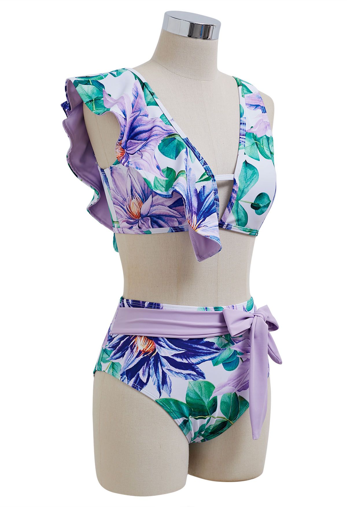 Ensemble de bikini violet à volants et imprimé floral