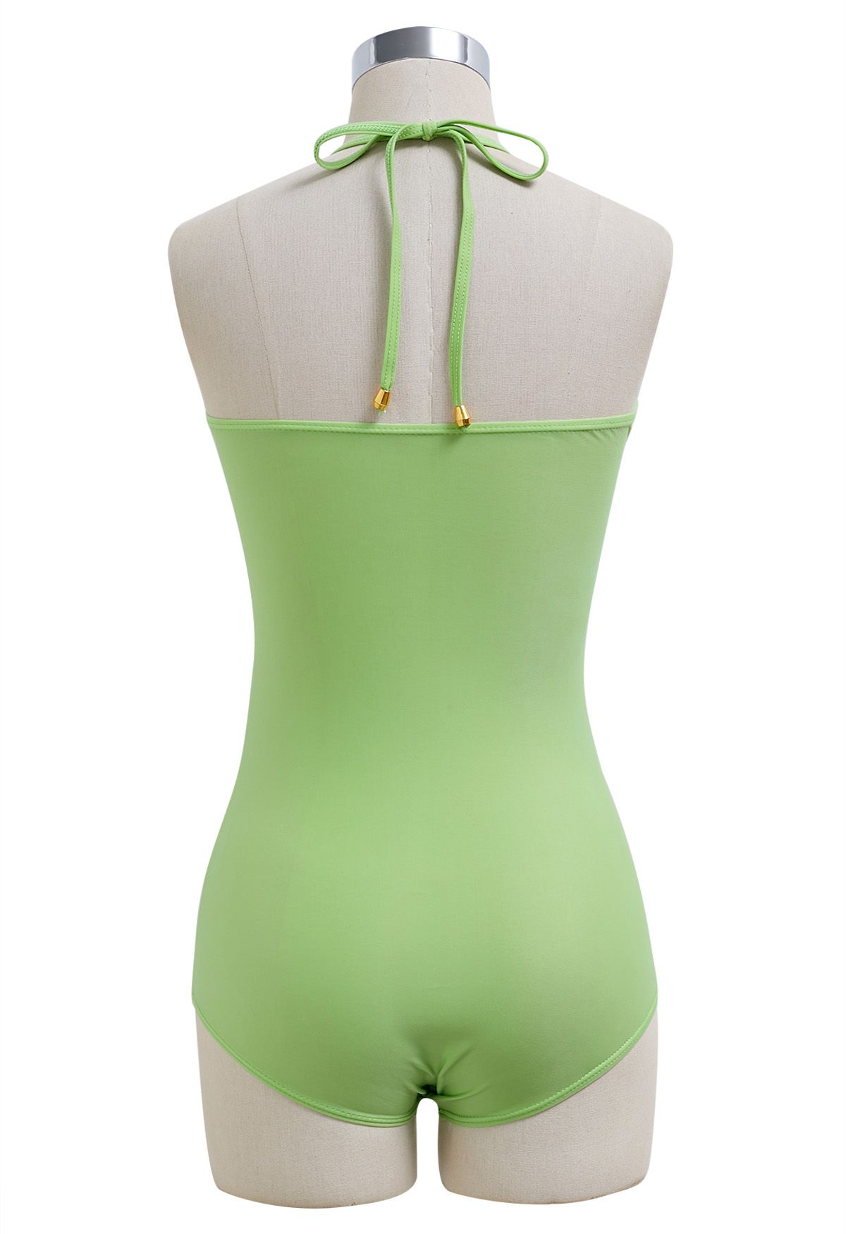 Maillot de bain dos nu avec cordon de serrage de couleur unie en vert