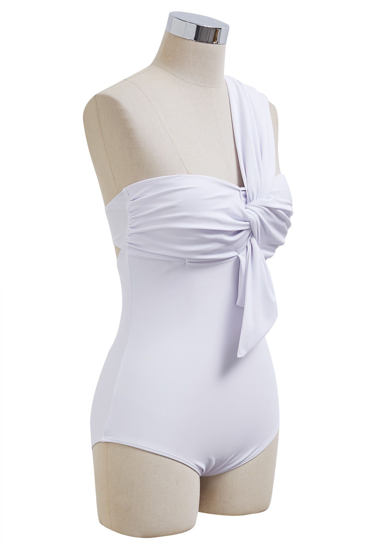 Maillot de bain une pièce asymétrique à une épaule Sweet Knot en blanc