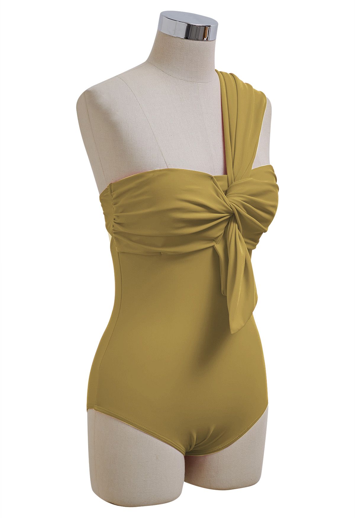 Maillot de bain une pièce asymétrique à nœud doux en vert mousse