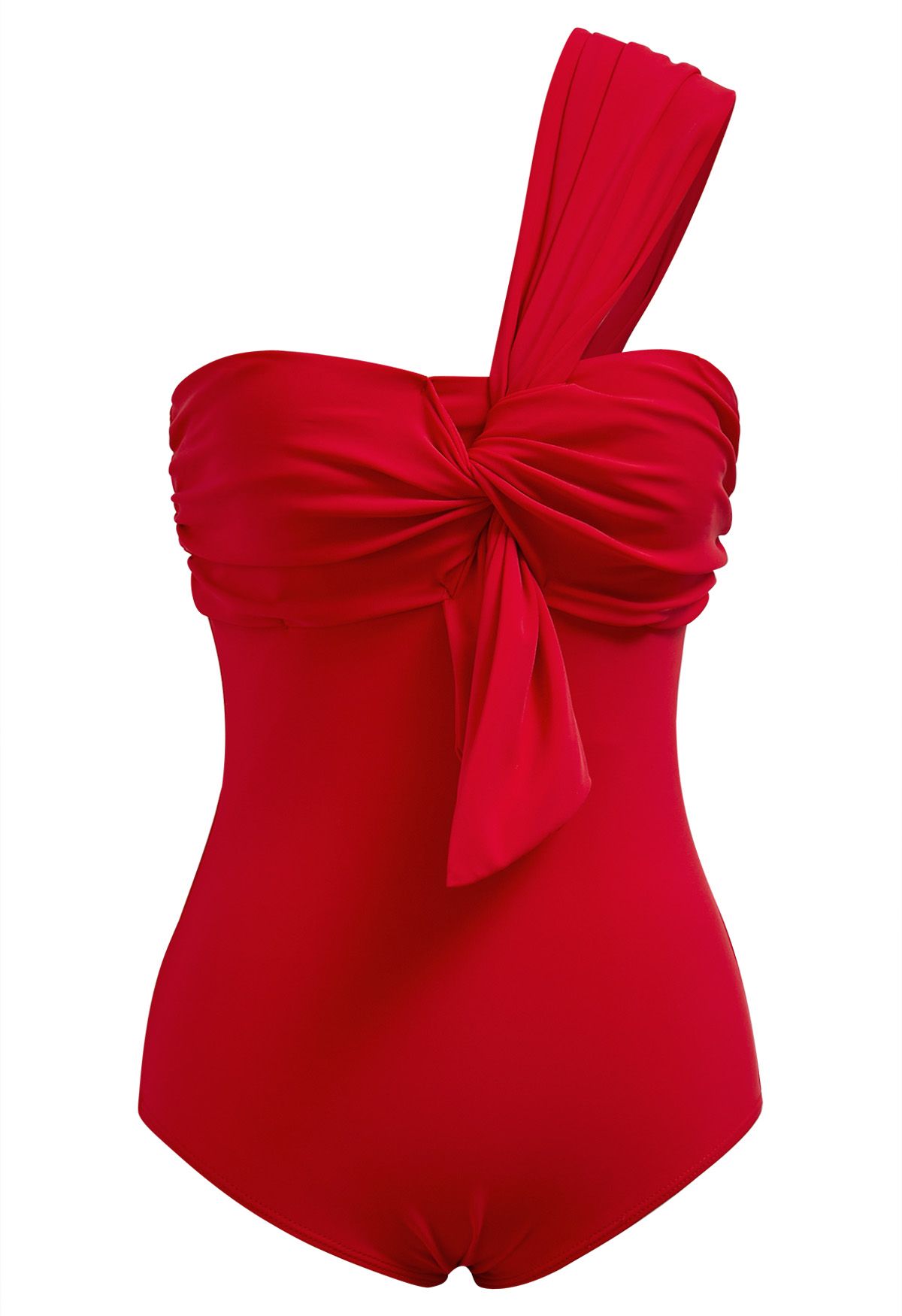 Maillot de bain une pièce asymétrique à nœud doux en rouge