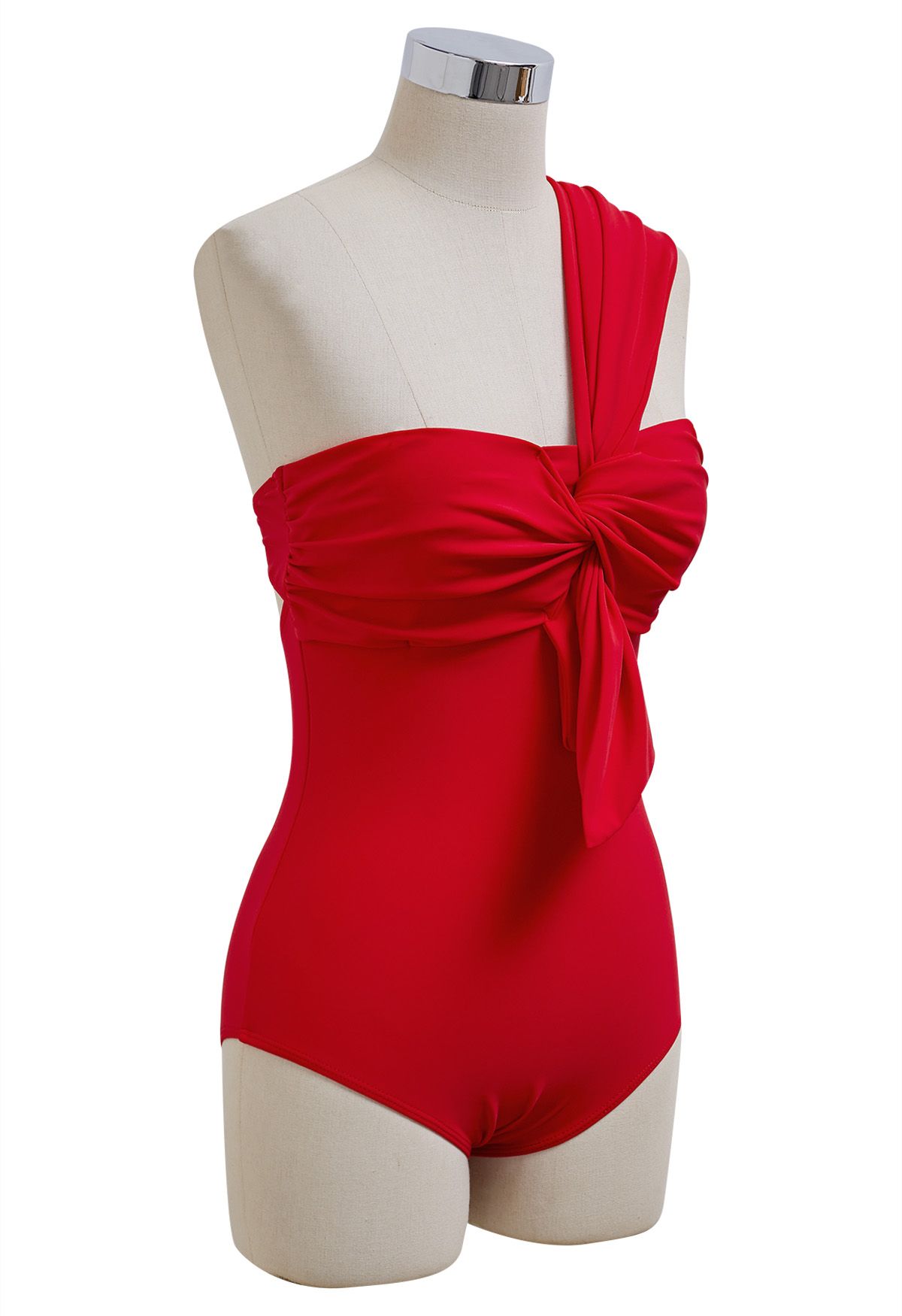 Maillot de bain une pièce asymétrique à nœud doux en rouge