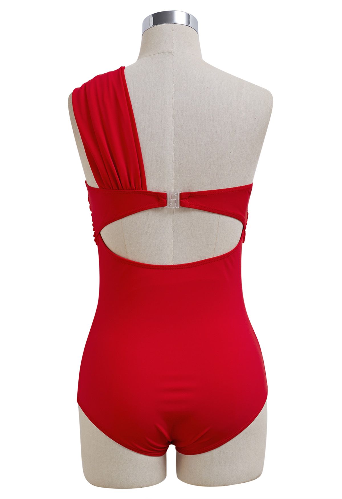 Maillot de bain une pièce asymétrique à nœud doux en rouge