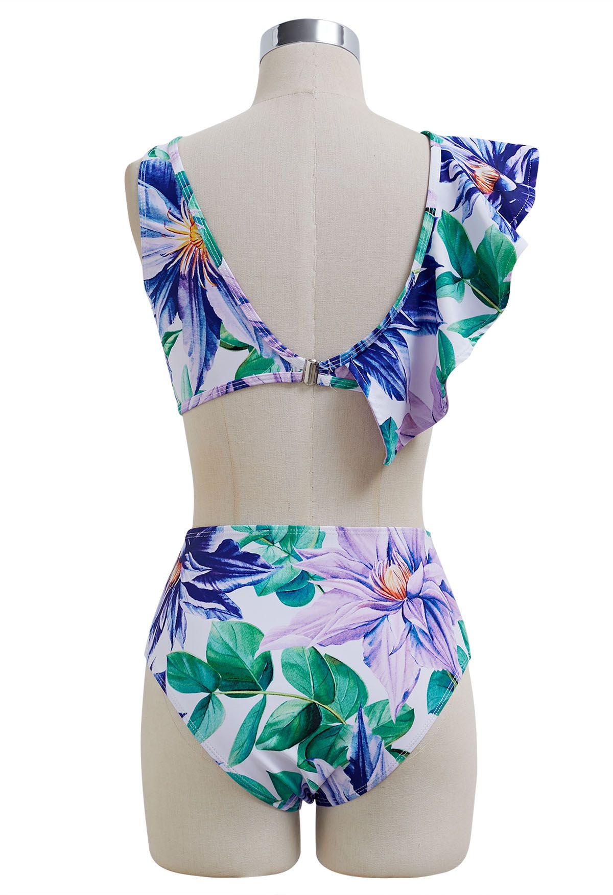 Ensemble de bikini violet à volants et imprimé floral