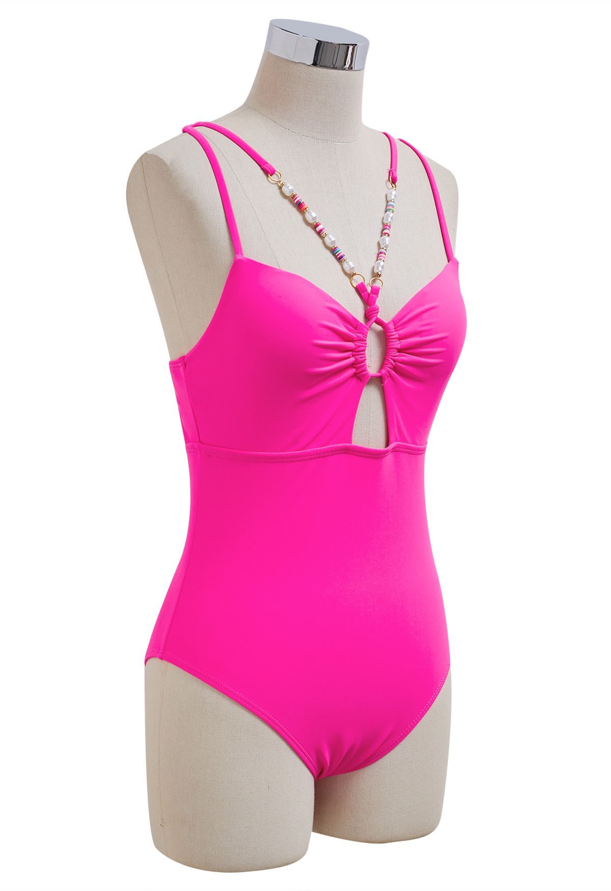 Maillot de bain découpé à bordure perlée rose vif