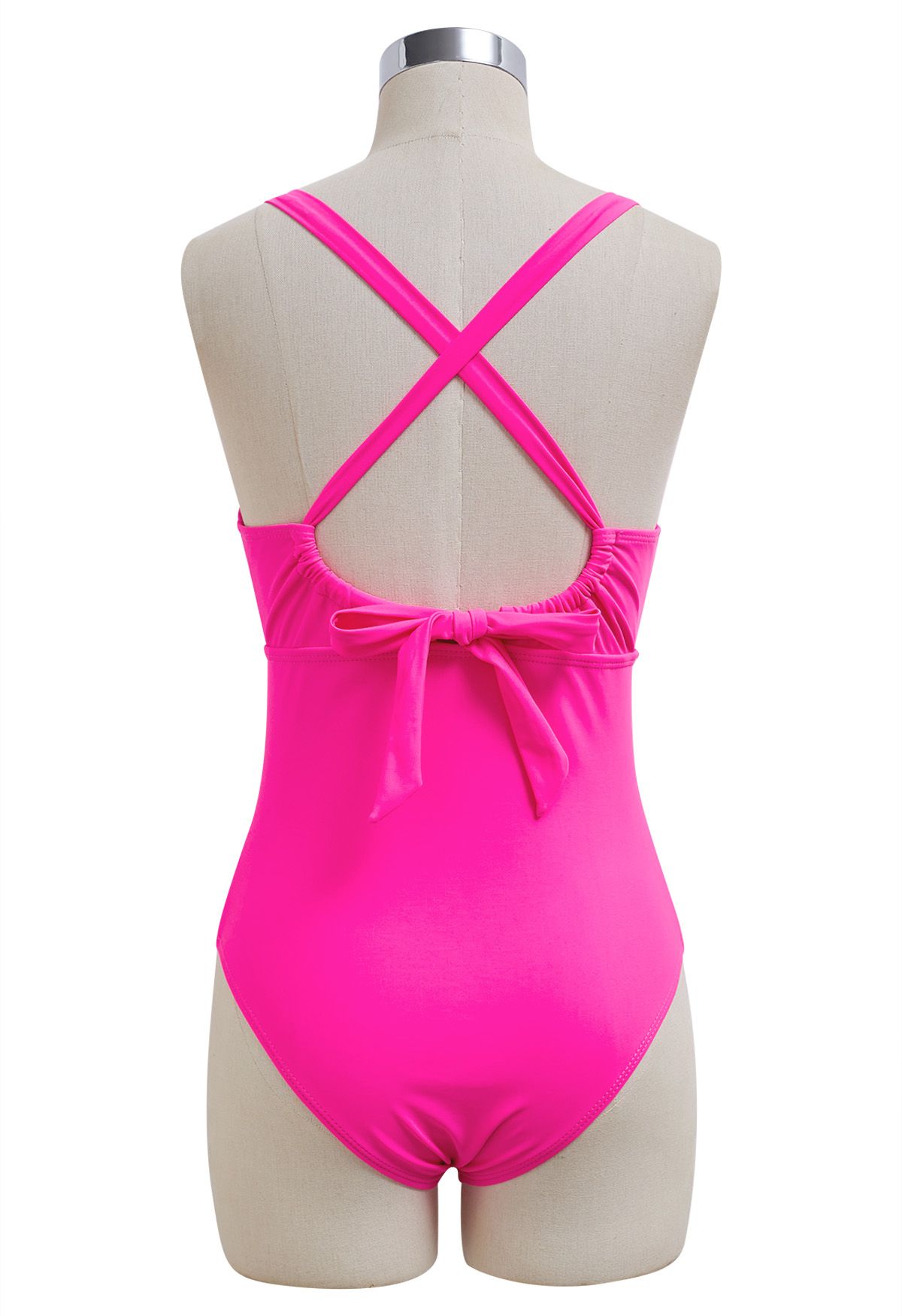 Maillot de bain découpé à bordure perlée rose vif