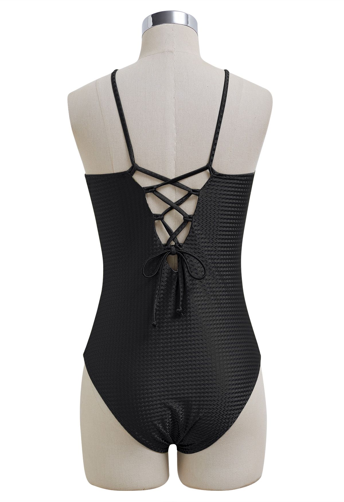 Maillot de bain texturé à col licou avec perles en résine, noir