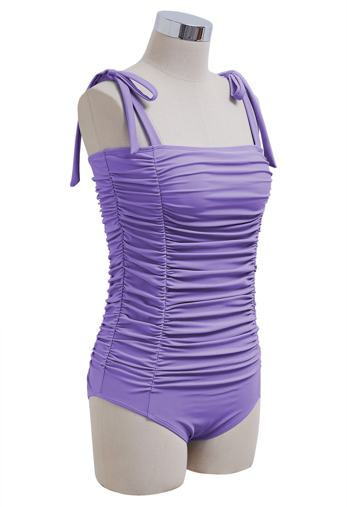 Maillot de bain froncé à épaules nouées, violet