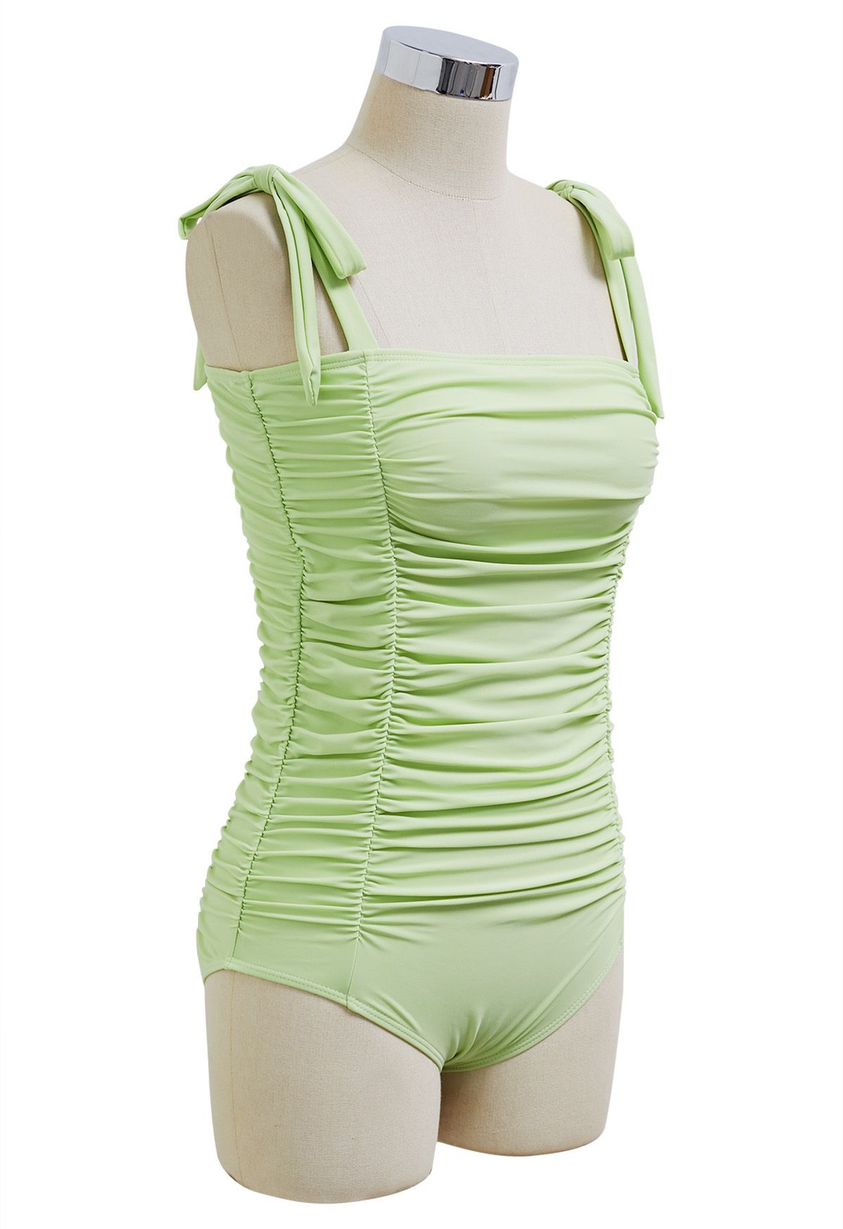 Maillot de bain froncé à épaules nouées, couleur pistache