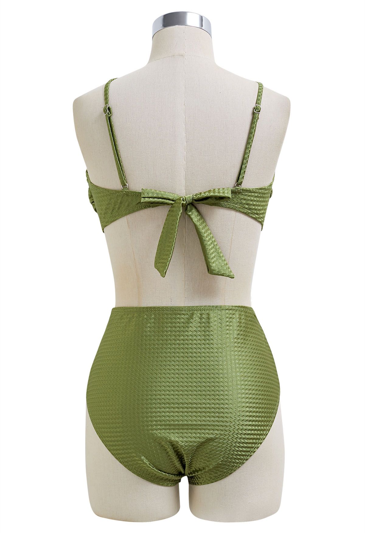 Ensemble de bikini avec nœud papillon et bretelles asymétriques en perles de résine en vert armée