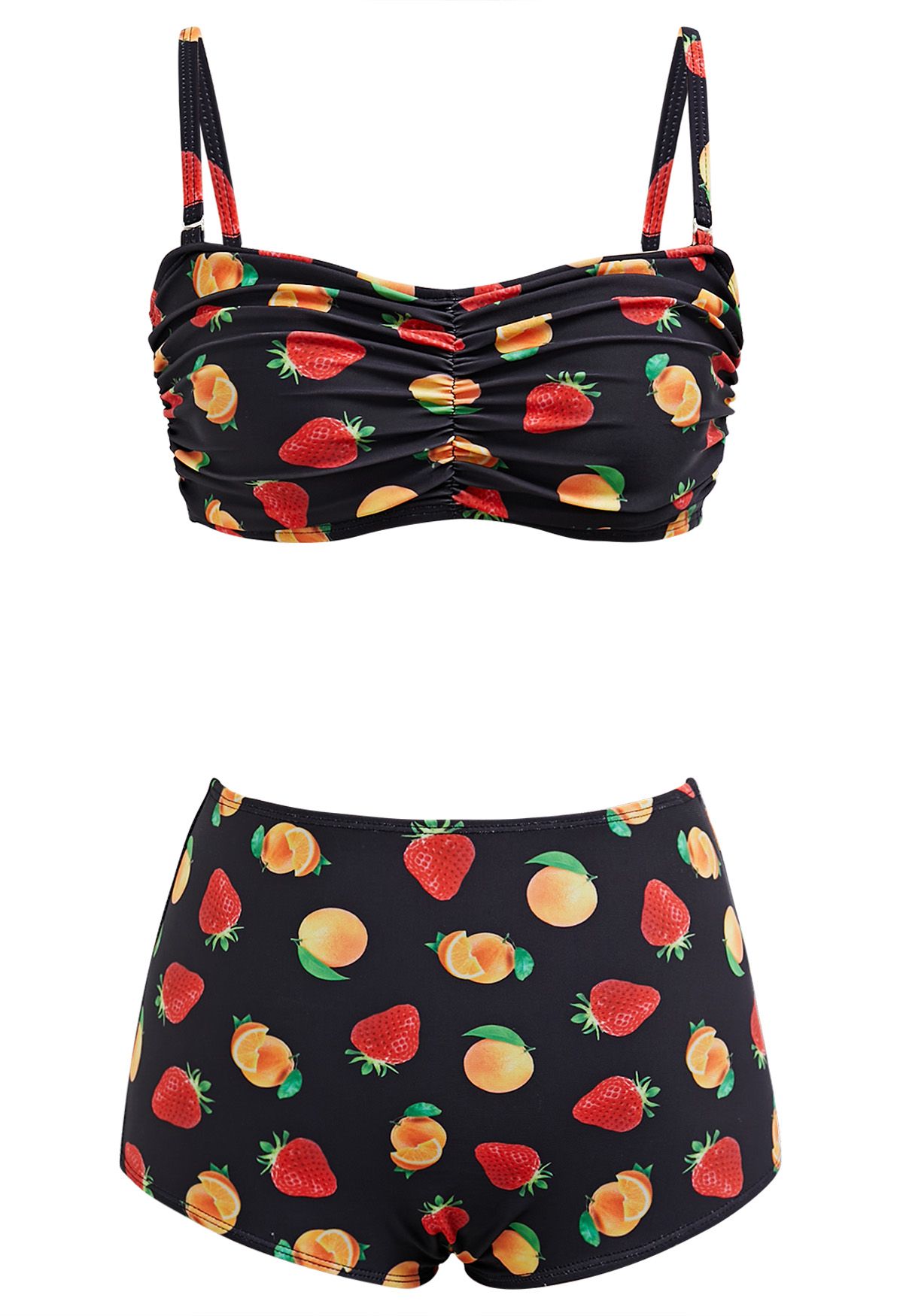 Ensemble bikini imprimé fruits en noir