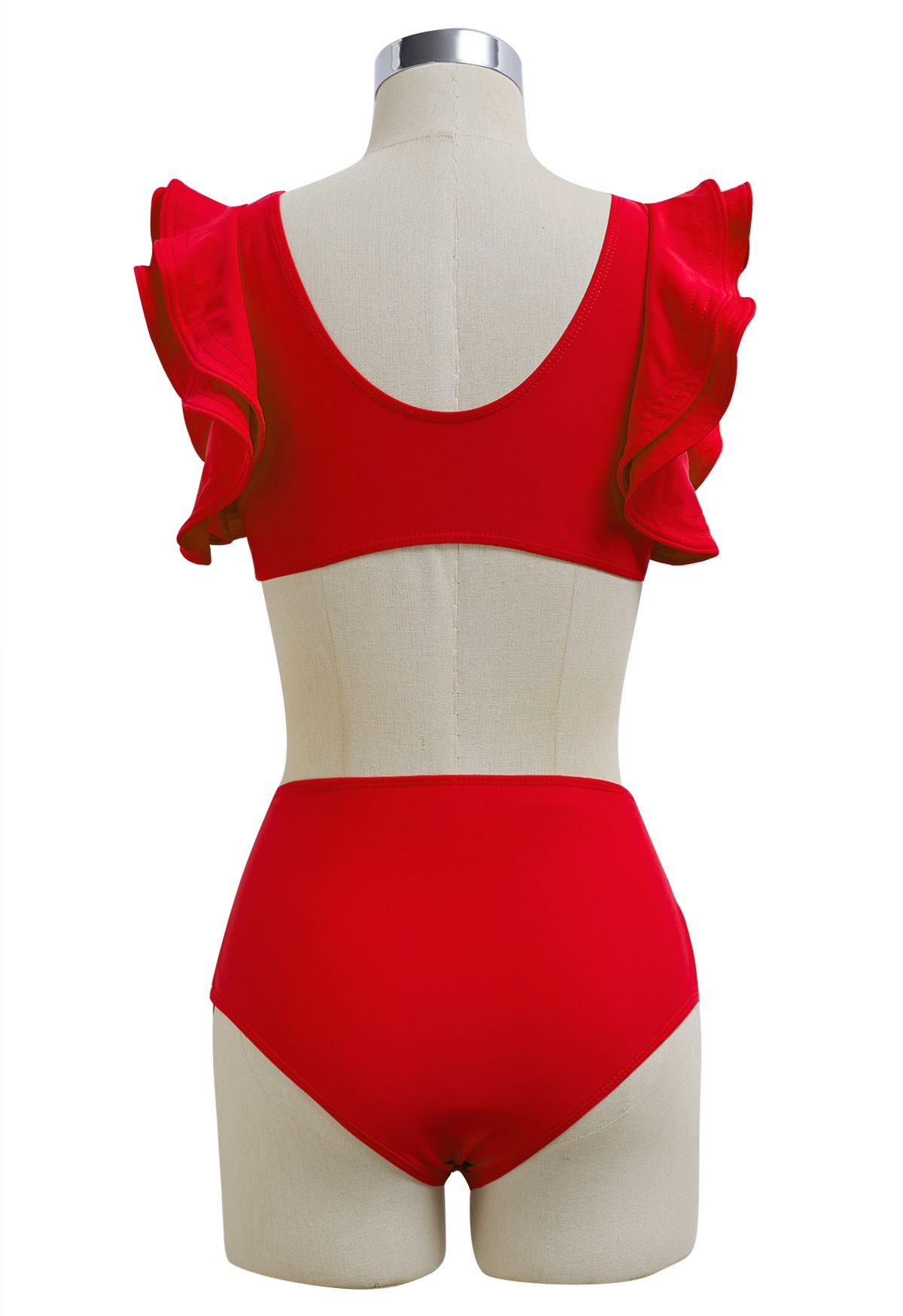 Ensemble de bikini à volants et bordures en métal en forme de V en rouge