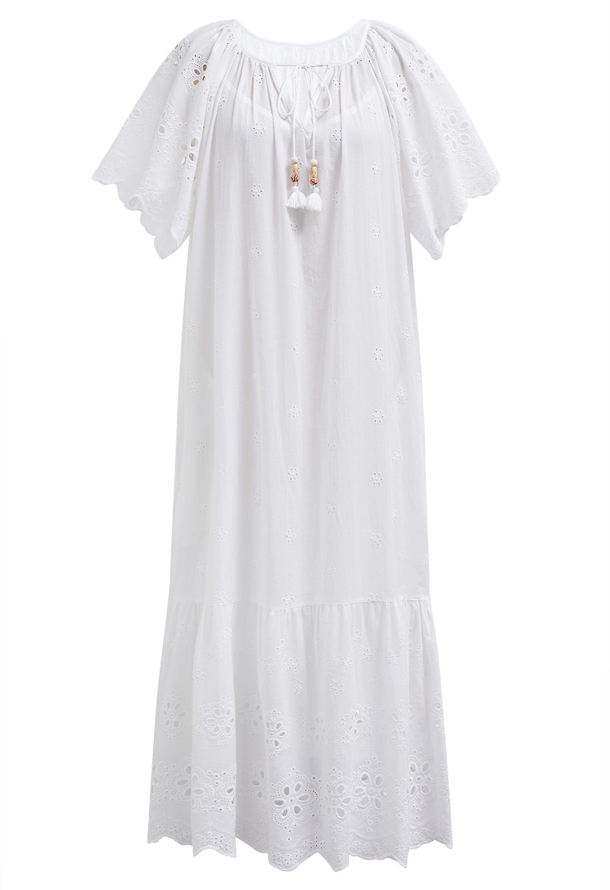 Robe Dolly à œillets et broderie florale à col en V en blanc