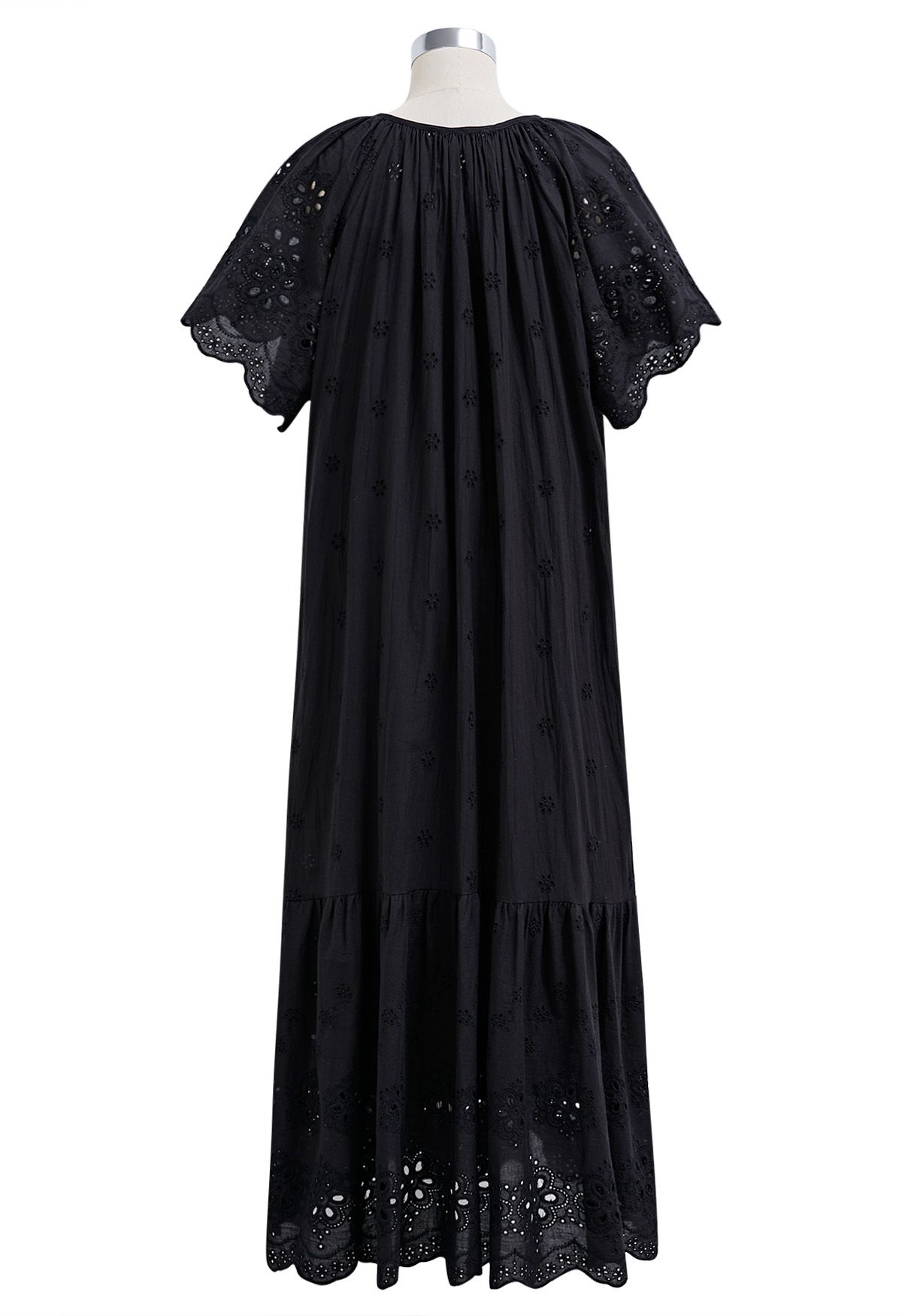 Robe Dolly à œillets et broderie florale à col en V en noir