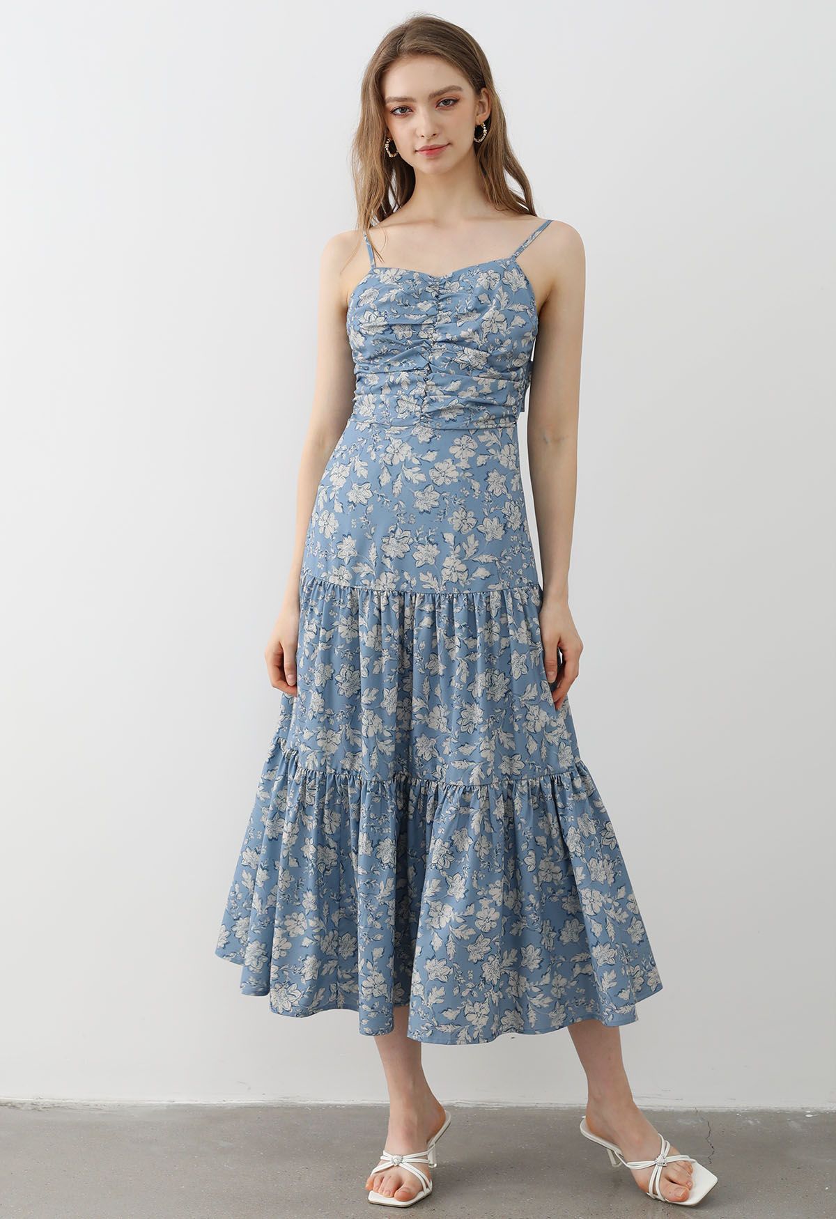 Robe caraco à imprimé floral et nœud papillon au dos en bleu