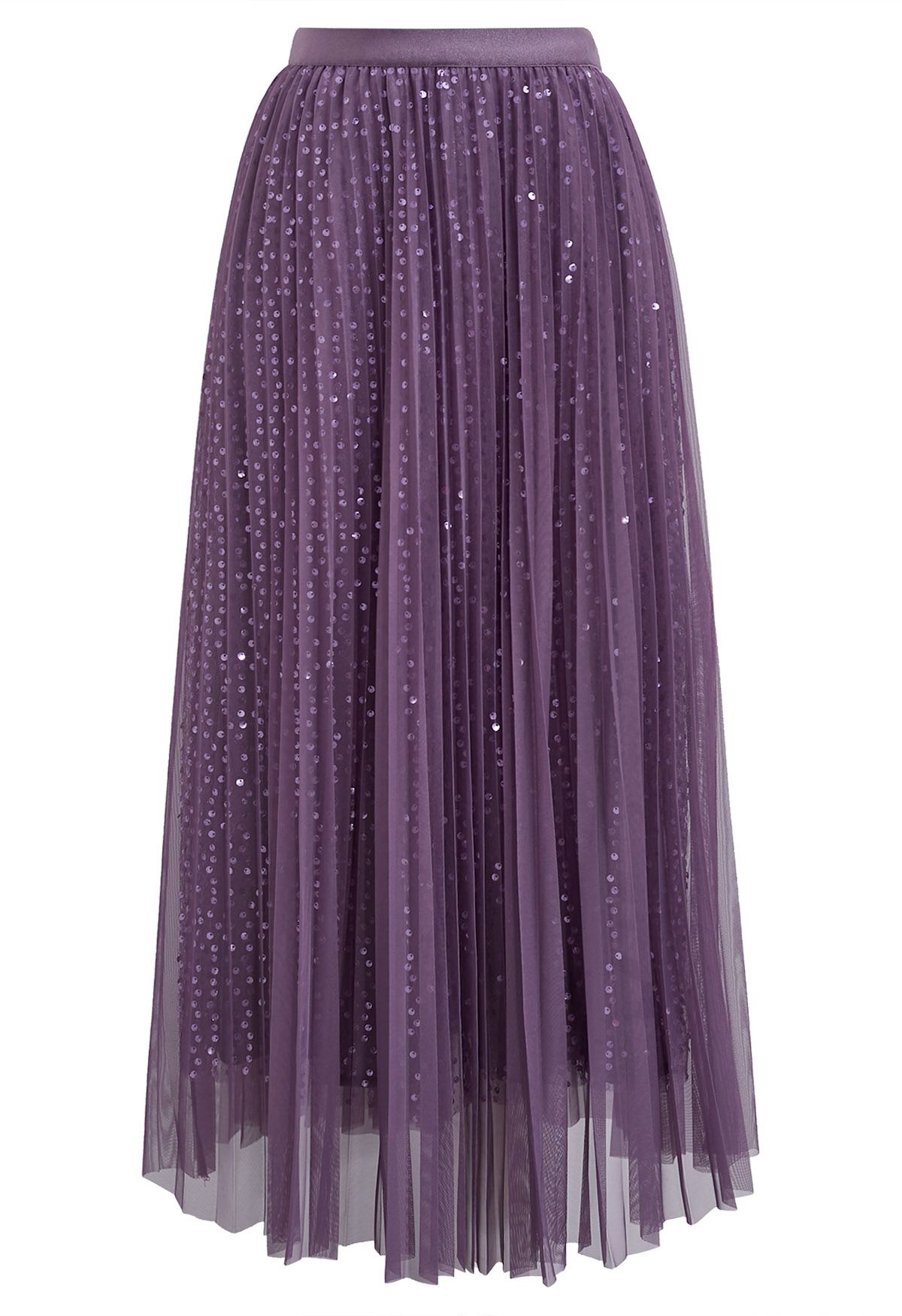 Jupe mi-longue en tulle à bordures en sequins Glister en violet