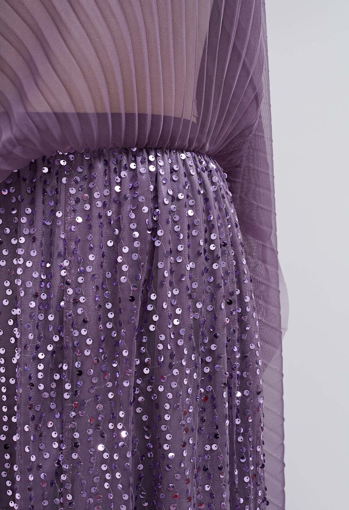 Jupe mi-longue en tulle à bordures en sequins Glister en violet