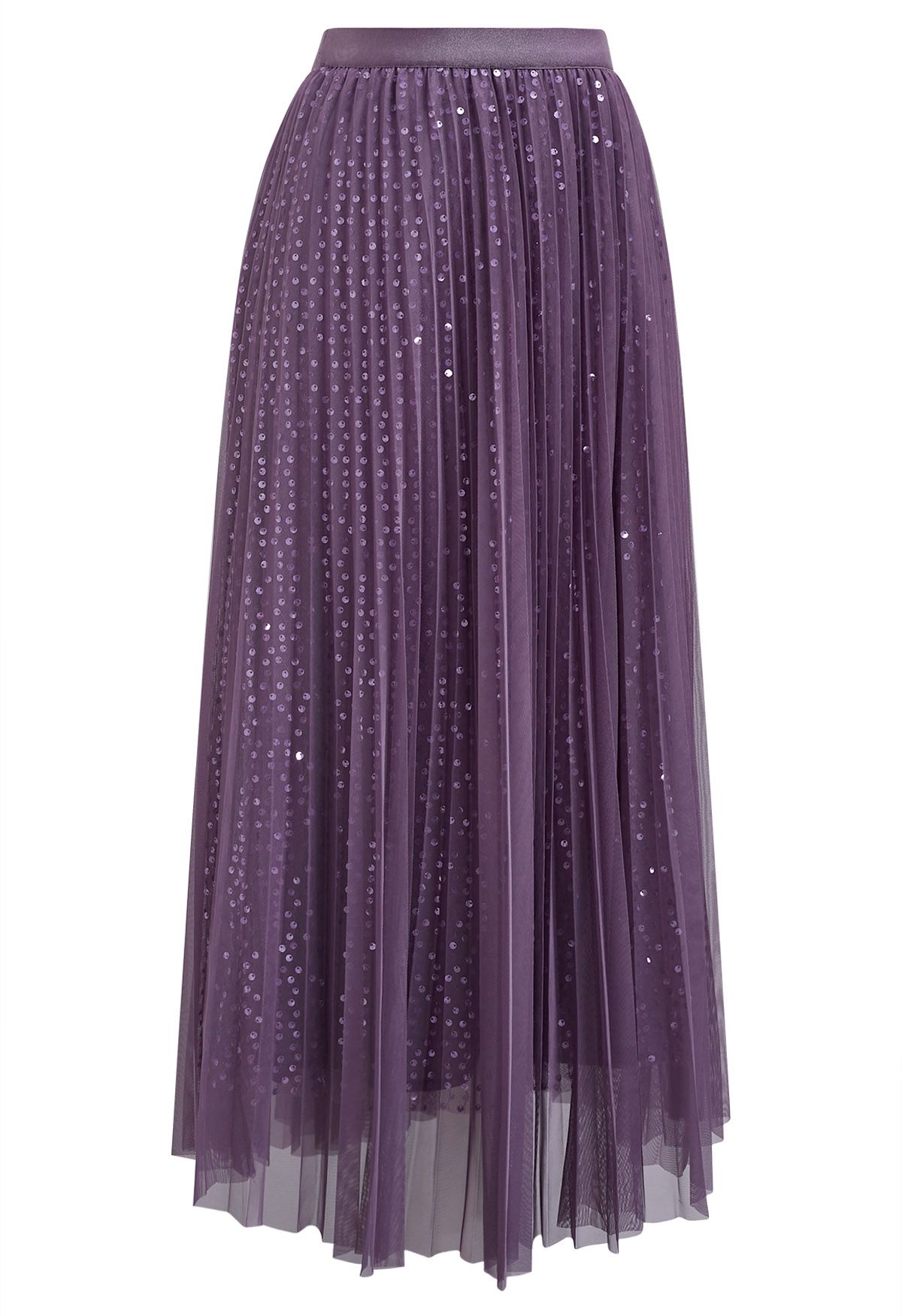 Jupe mi-longue en tulle à bordures en sequins Glister en violet