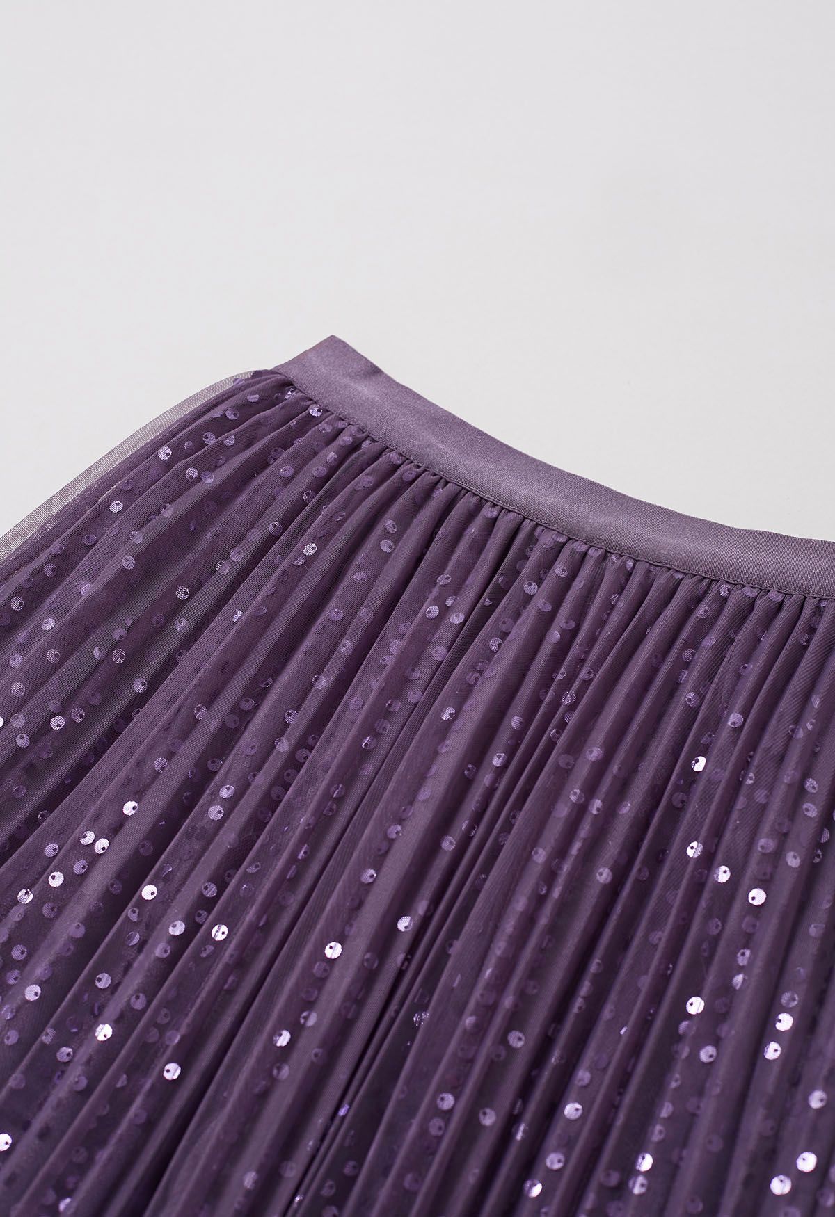 Jupe mi-longue en tulle à bordures en sequins Glister en violet