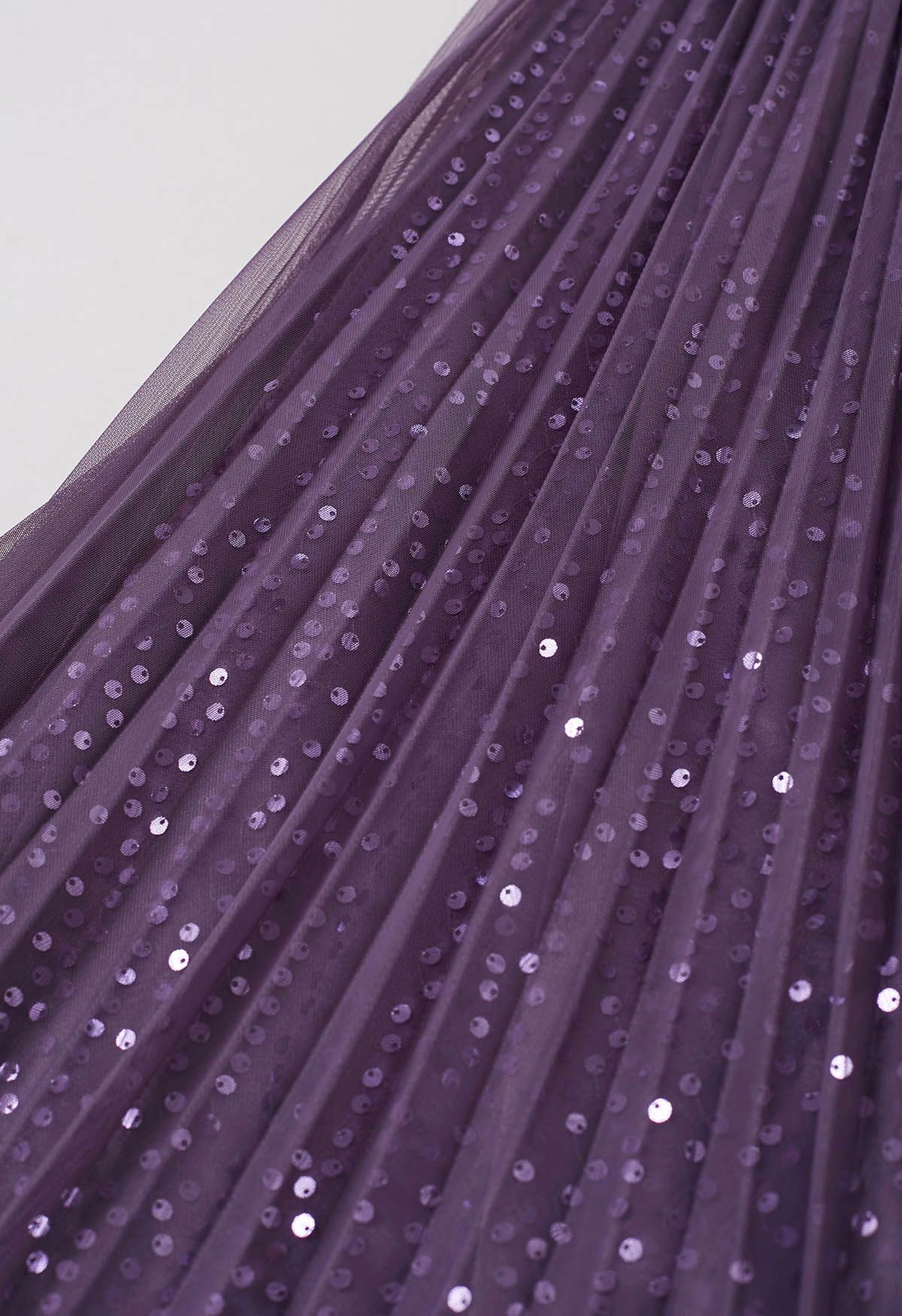 Jupe mi-longue en tulle à bordures en sequins Glister en violet