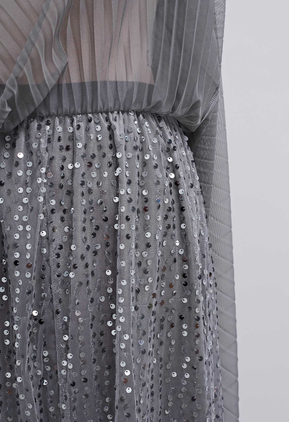 Jupe mi-longue en tulle à bordures en sequins Glister en gris