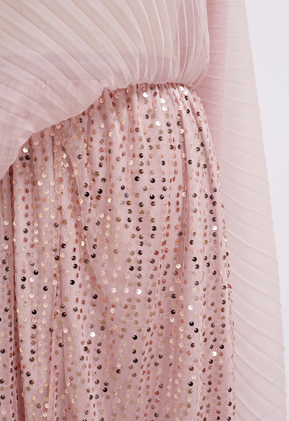 Jupe mi-longue en tulle avec bordure en sequins Glister en rose