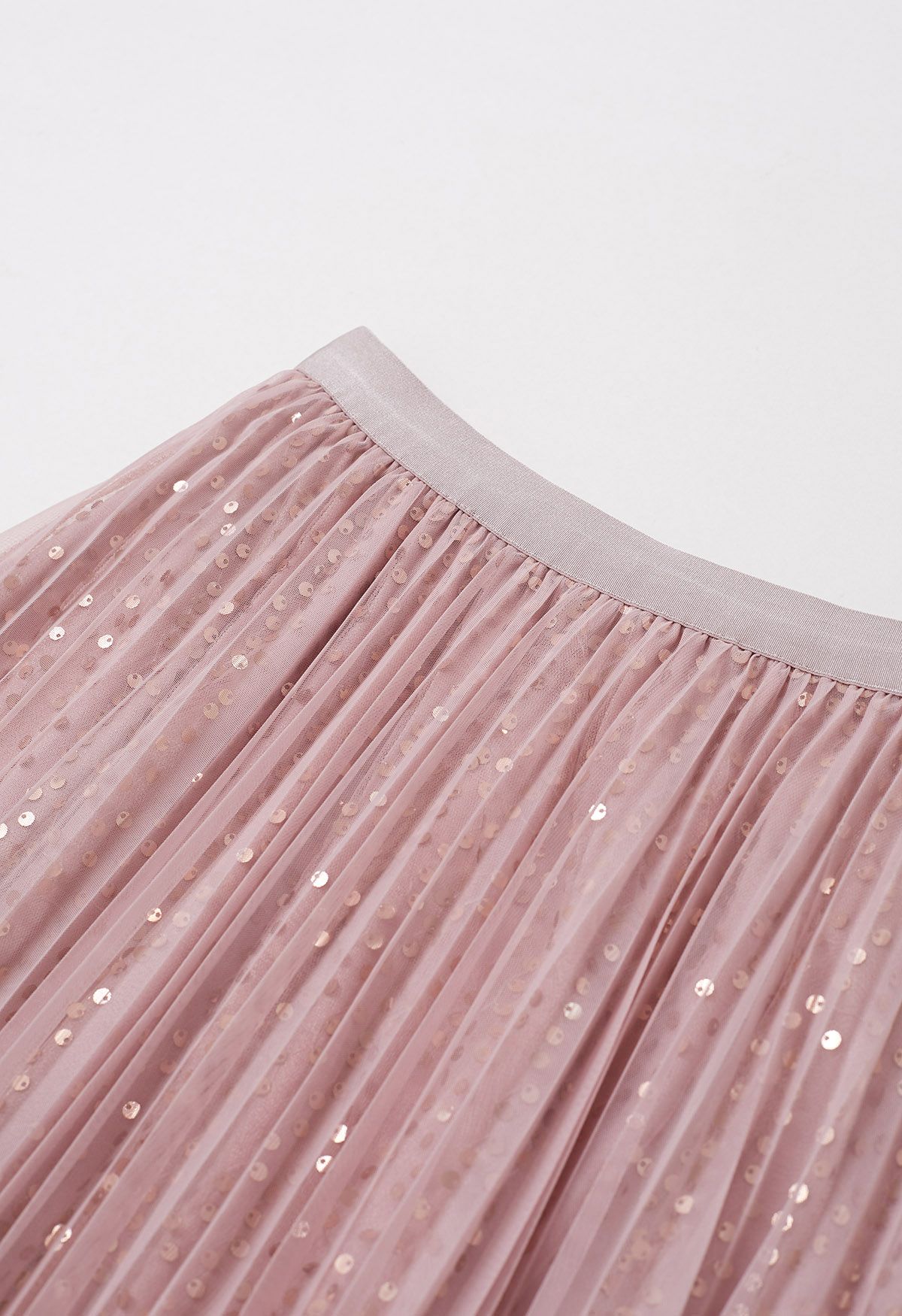 Jupe mi-longue en tulle avec bordure en sequins Glister en rose