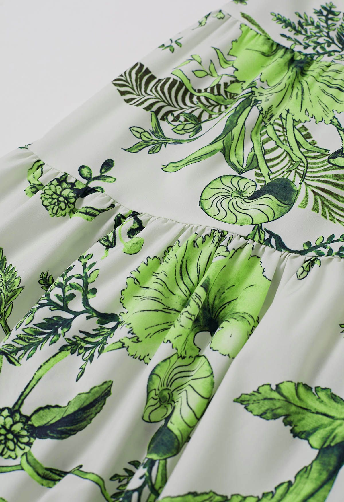 Robe chemise verte à manches courtes imprimée de feuilles de palmier tropicales