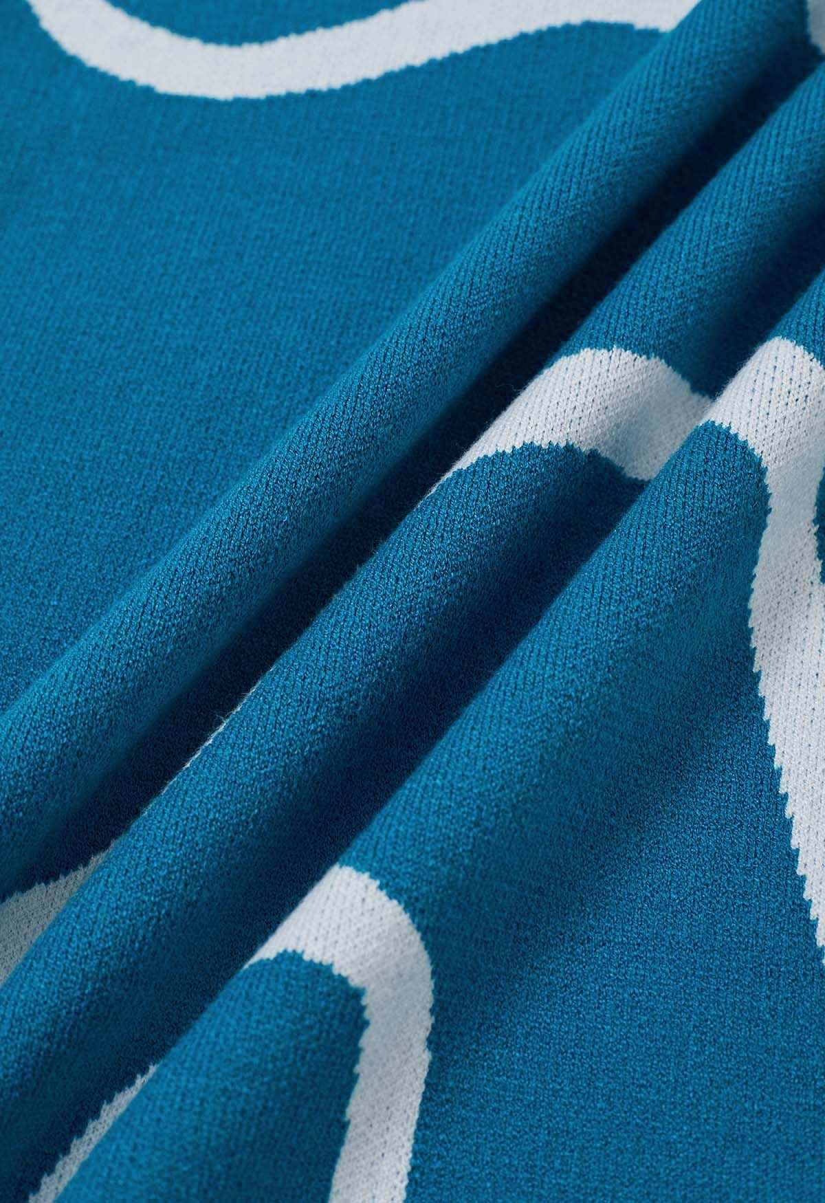 Robe caraco en tricot imprimé ondulé en bleu