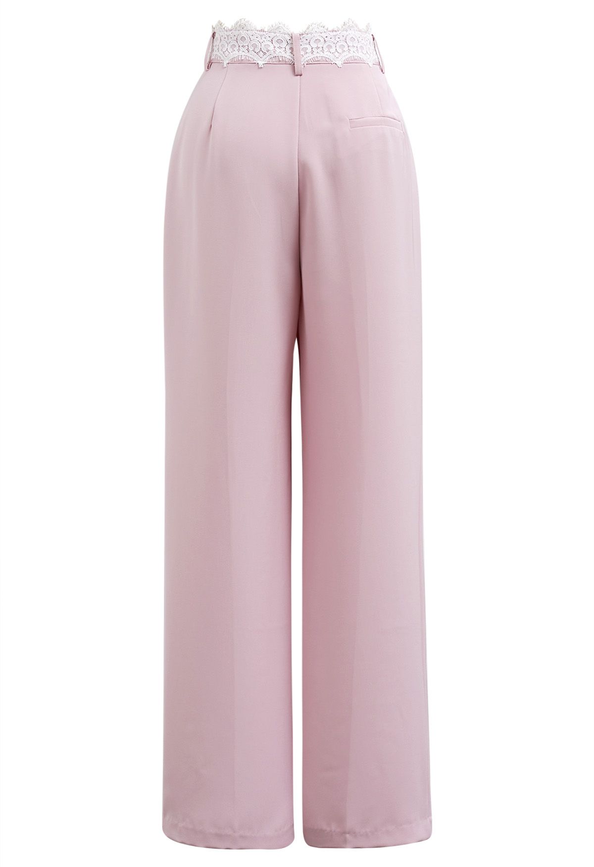 Pantalon droit plissé à taille en dentelle en rose