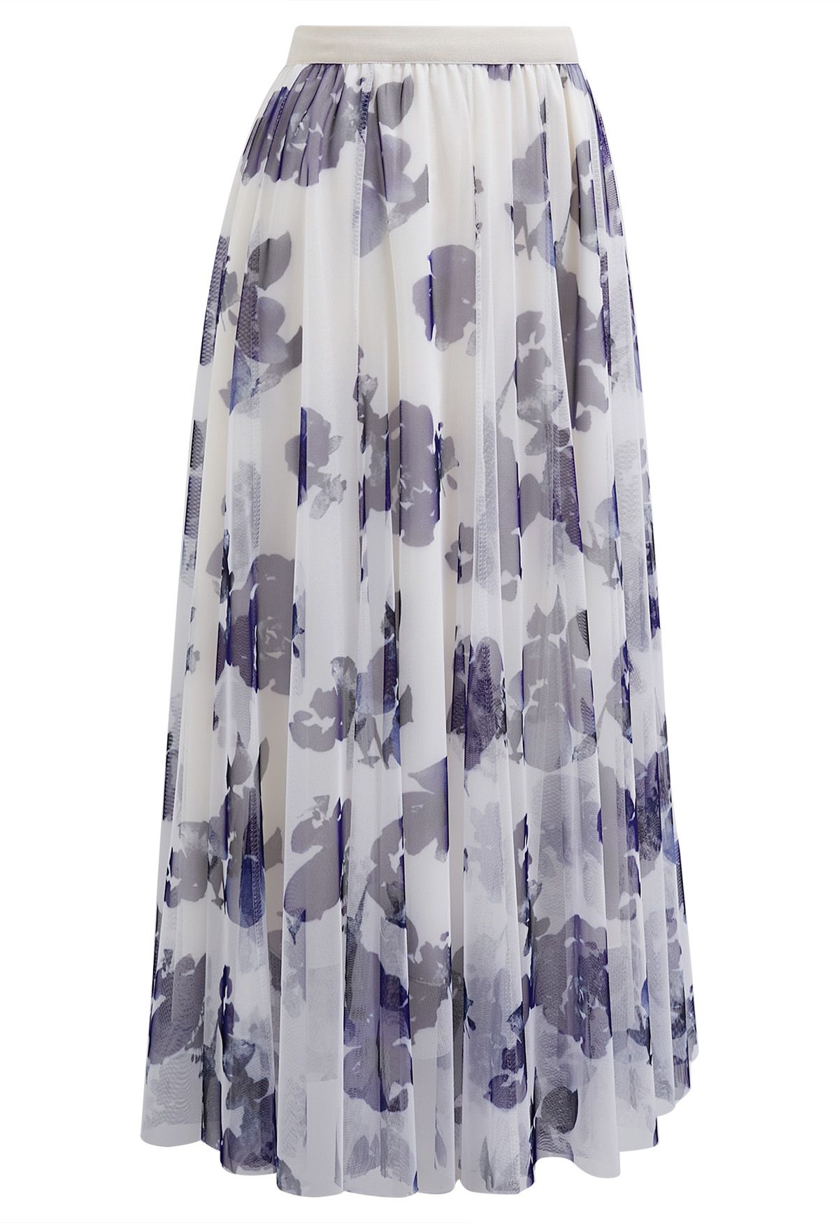 Jupe midi en tulle en maille florale aquarelle en violet