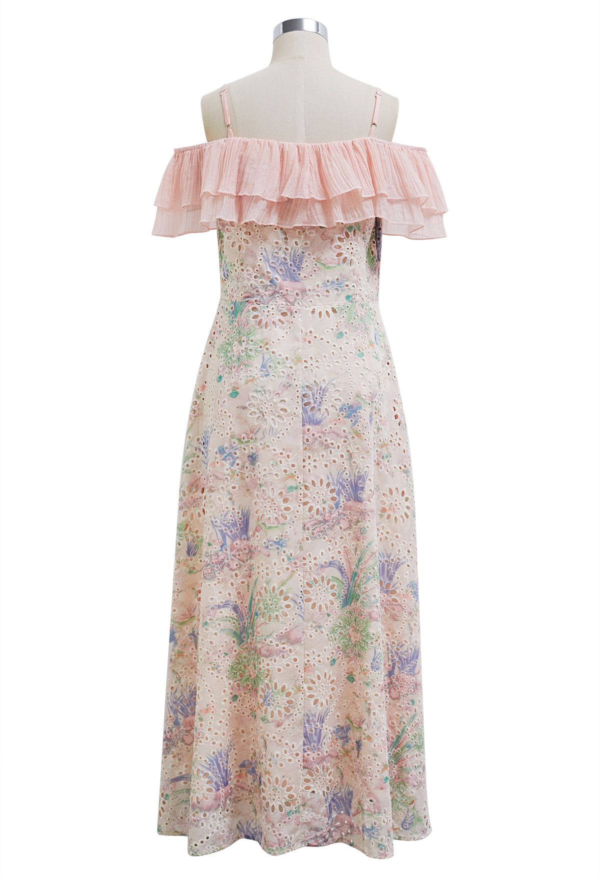 Robe à épaules dénudées à volants et à œillets brodés à imprimé floral