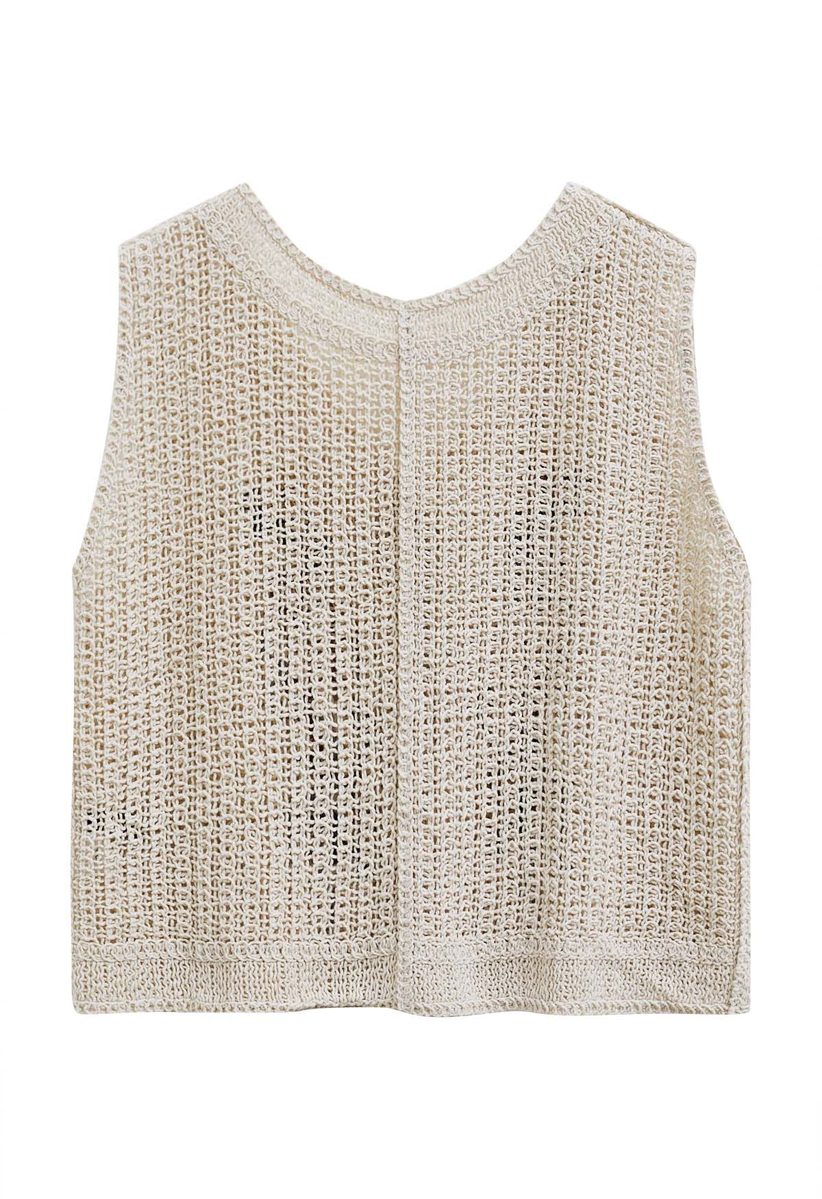 Gilet en coton au crochet brodé floral 3D 