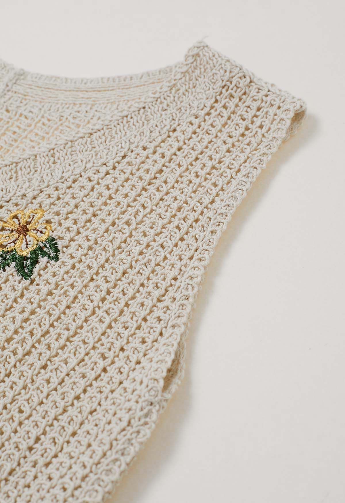 Gilet en coton au crochet brodé floral 3D 