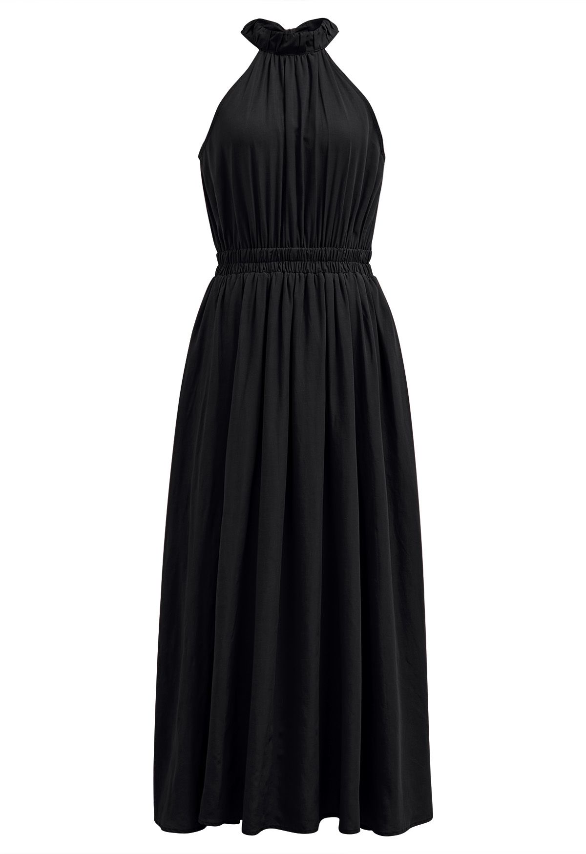 Robe longue dos nu avec nœud à nouer dans le dos en noir