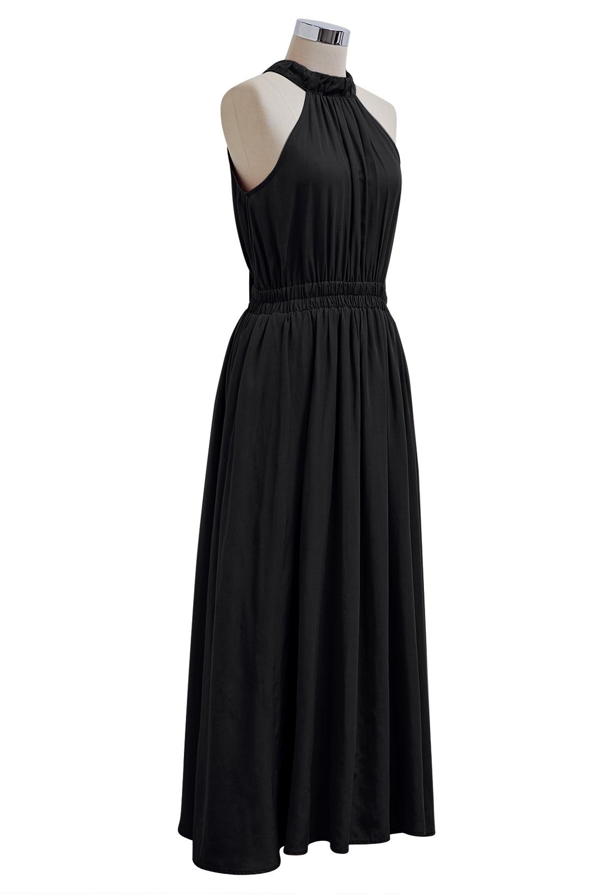 Robe longue dos nu avec nœud à nouer dans le dos en noir