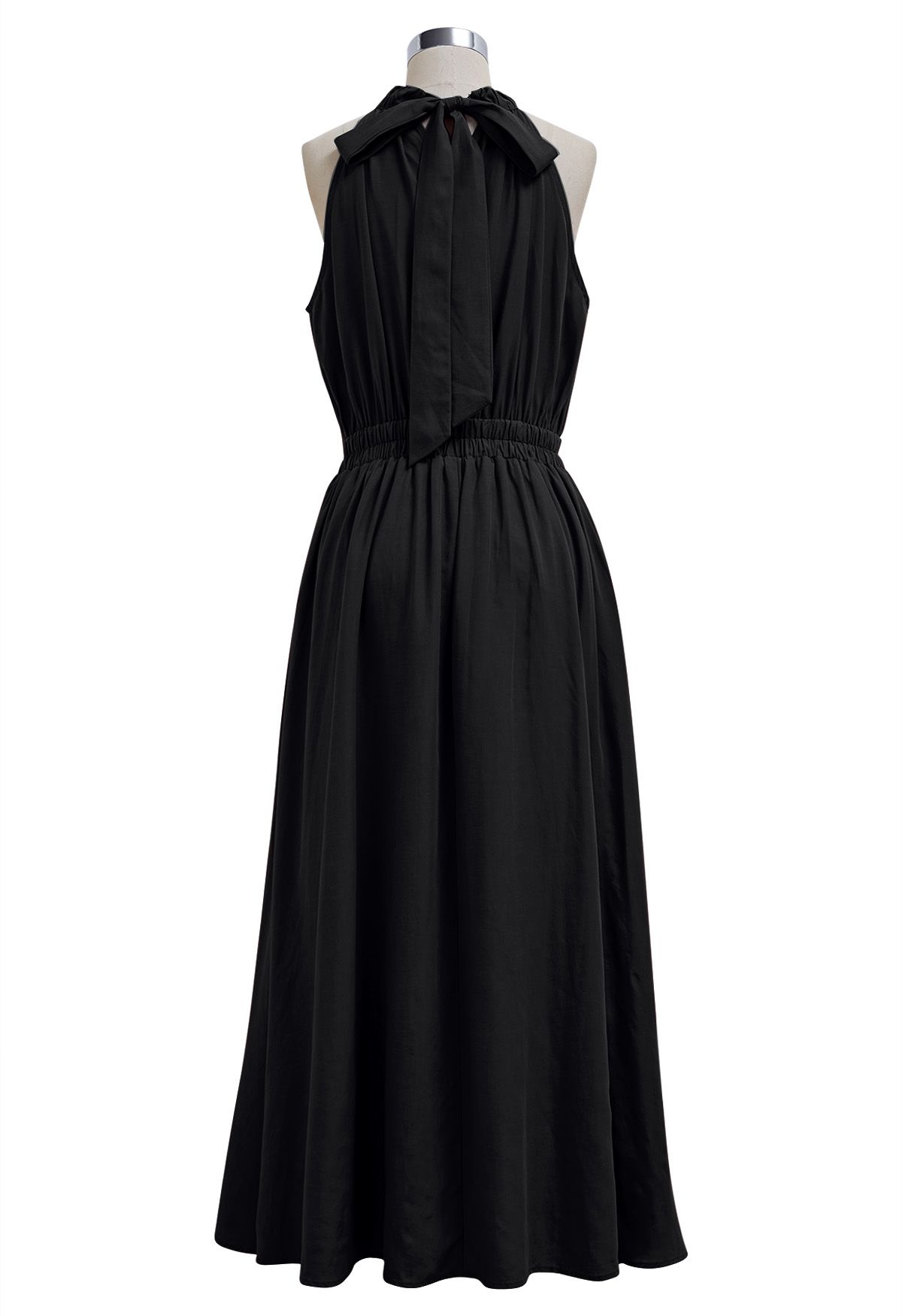 Robe longue dos nu avec nœud à nouer dans le dos en noir