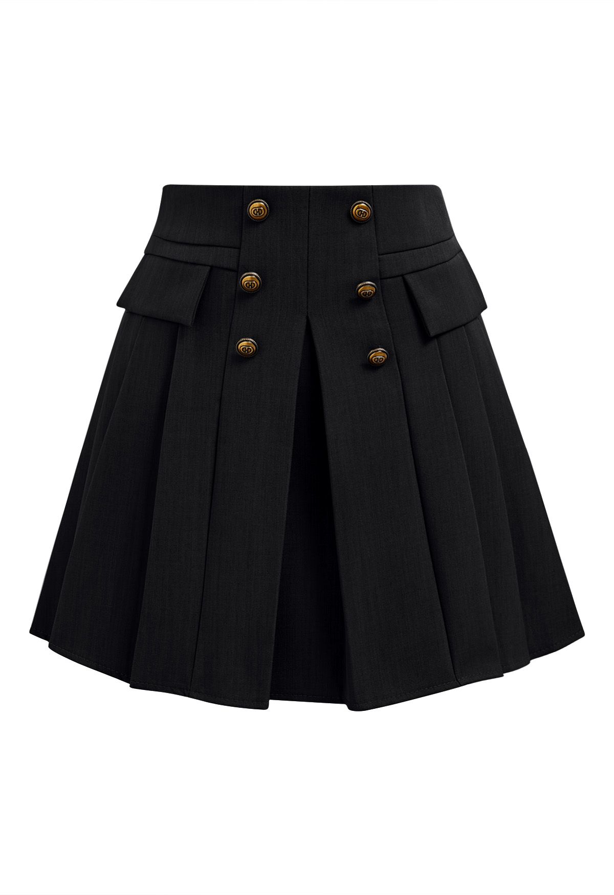 Mini jupe-short Preppy plissée à double boutonnage en noir