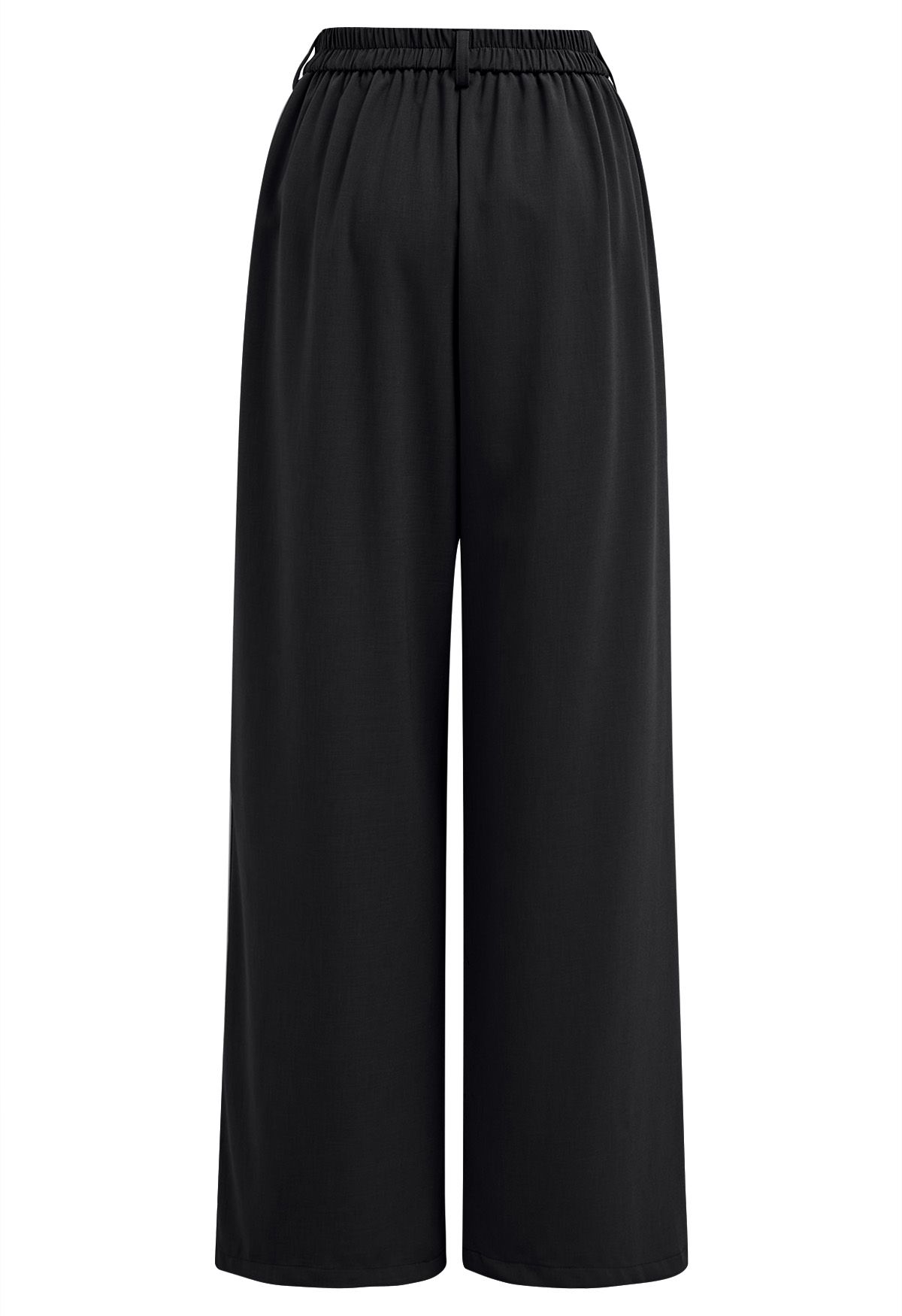 Pantalon Palazzo Plissé à Taille Ceinturée en Noir