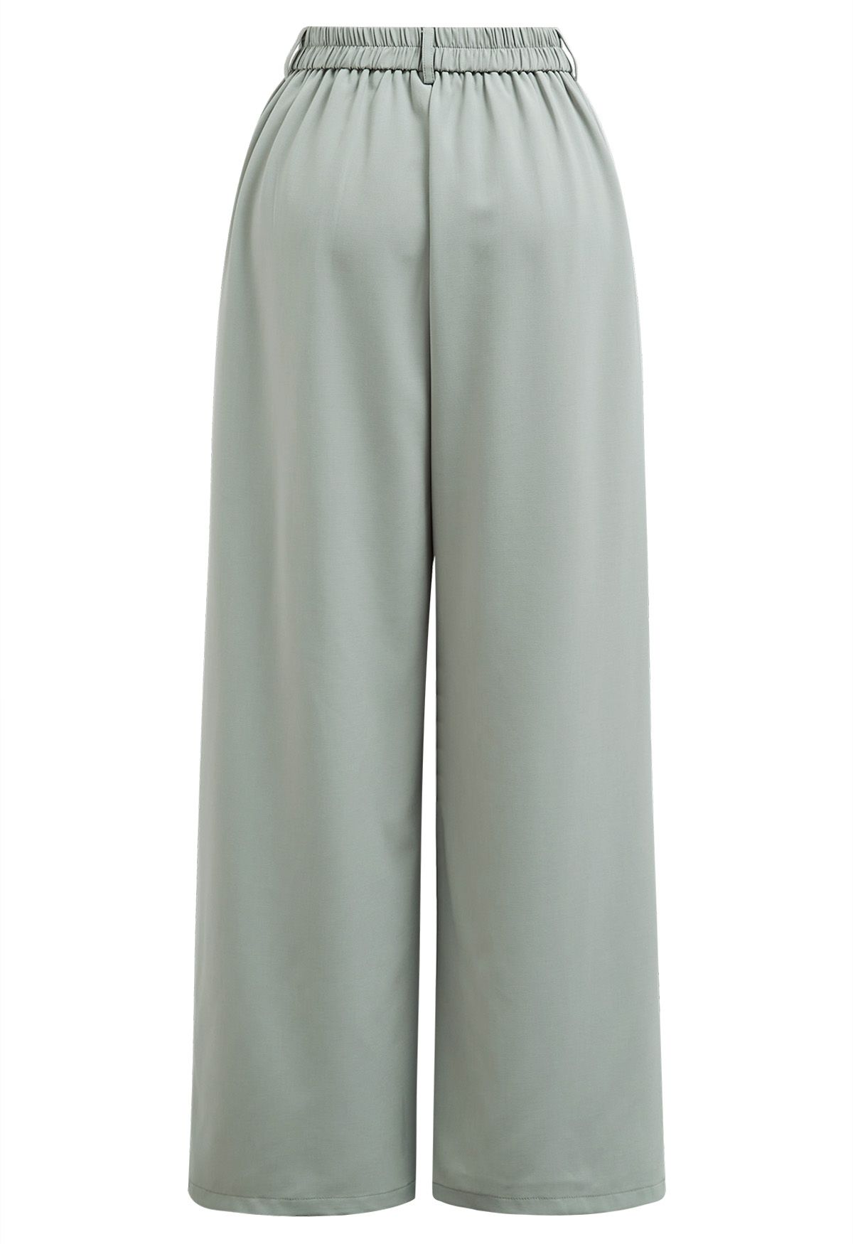 Pantalon Palazzo Plissé à Taille Ceinturée en Vert Pois