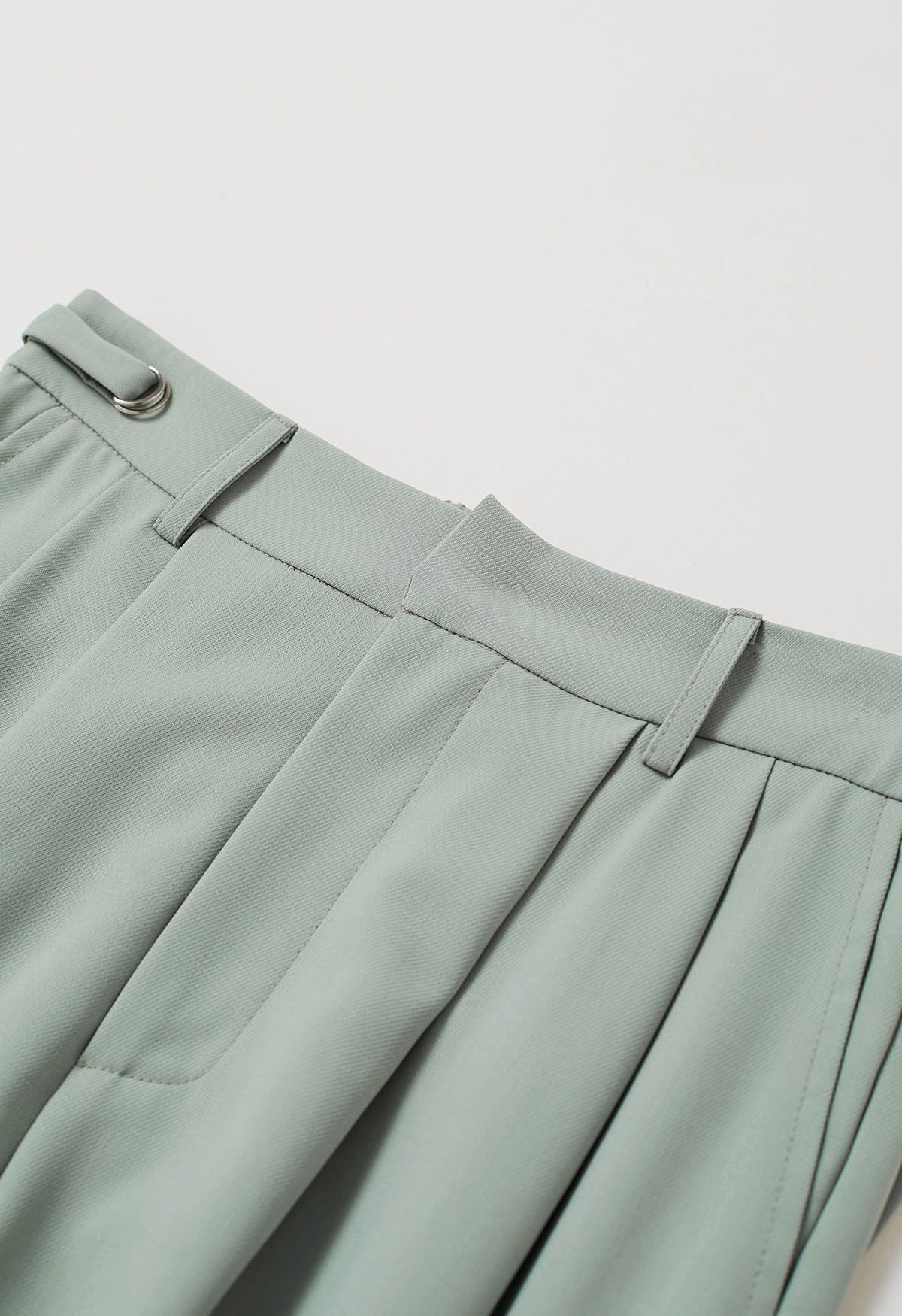 Pantalon Palazzo Plissé à Taille Ceinturée en Vert Pois