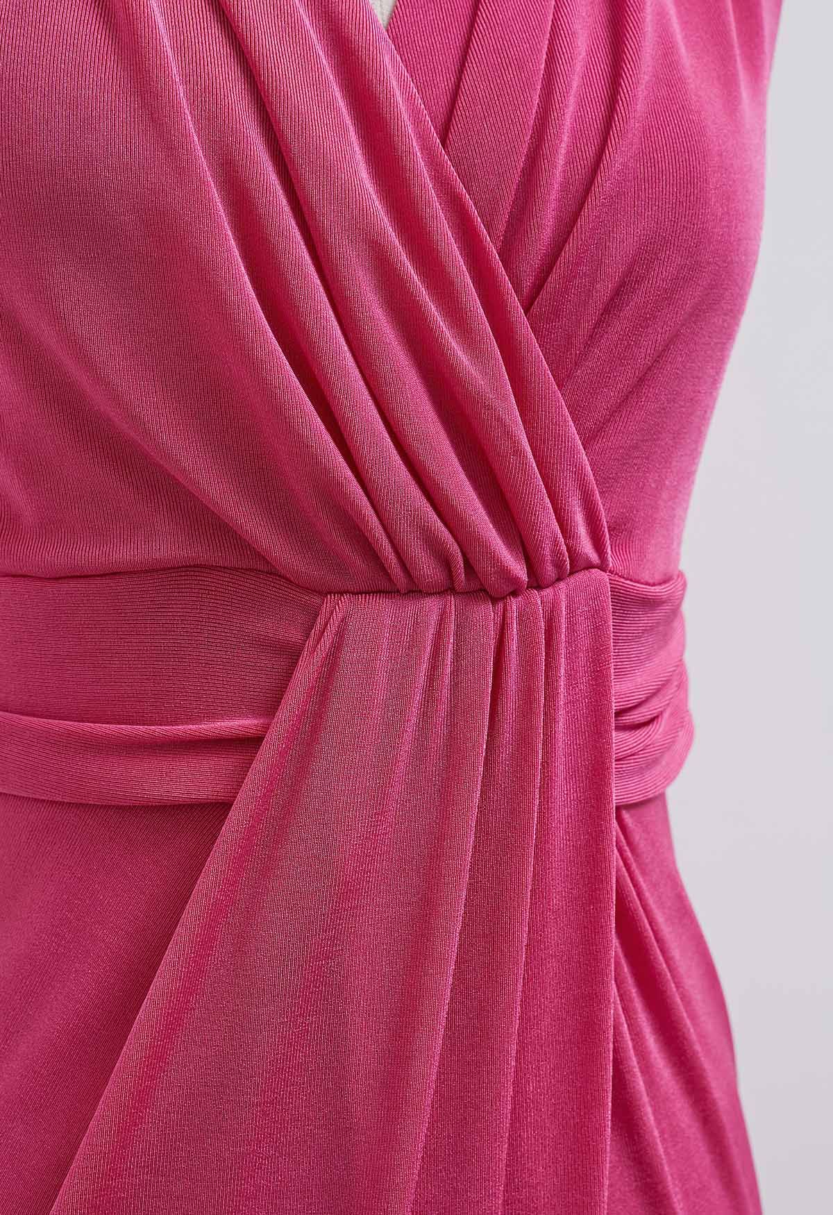 Robe fourreau effet portefeuille à taille cintrée, rose vif